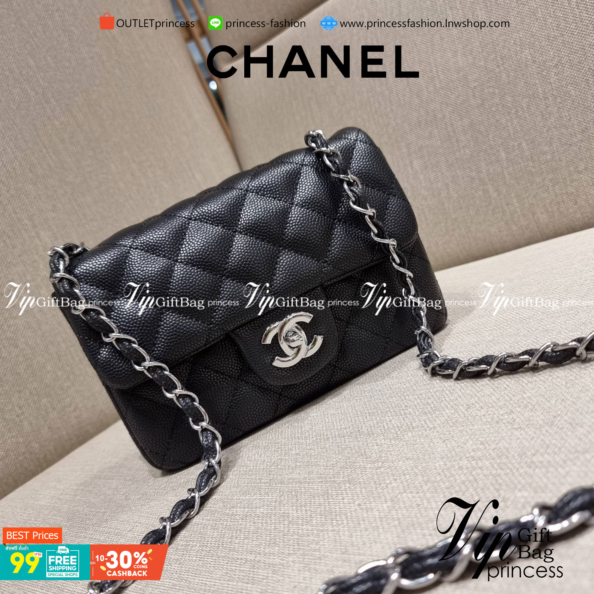 VIP 】3สี คัมแบคทูสต็อค!! จัดมาแน่นๆ พร้อมสีรับความเฮง!! พรีเมี่ยมจากแบรนด์ Chanel vip สุดพิเศษจากเคาน์เตอร์ กระเป๋าสะพาย หนังสังเคราะห์ลายคาร์เวีย หรูหราทั้งอะไหล่เงินและอะไหล่ทอง สะพายแล้วขับผิวมากๆใบนี้ เปิด-ปิดกระเป๋าด้วยตัวบิดล็อค ภายในกระเป๋าบุหนังสี