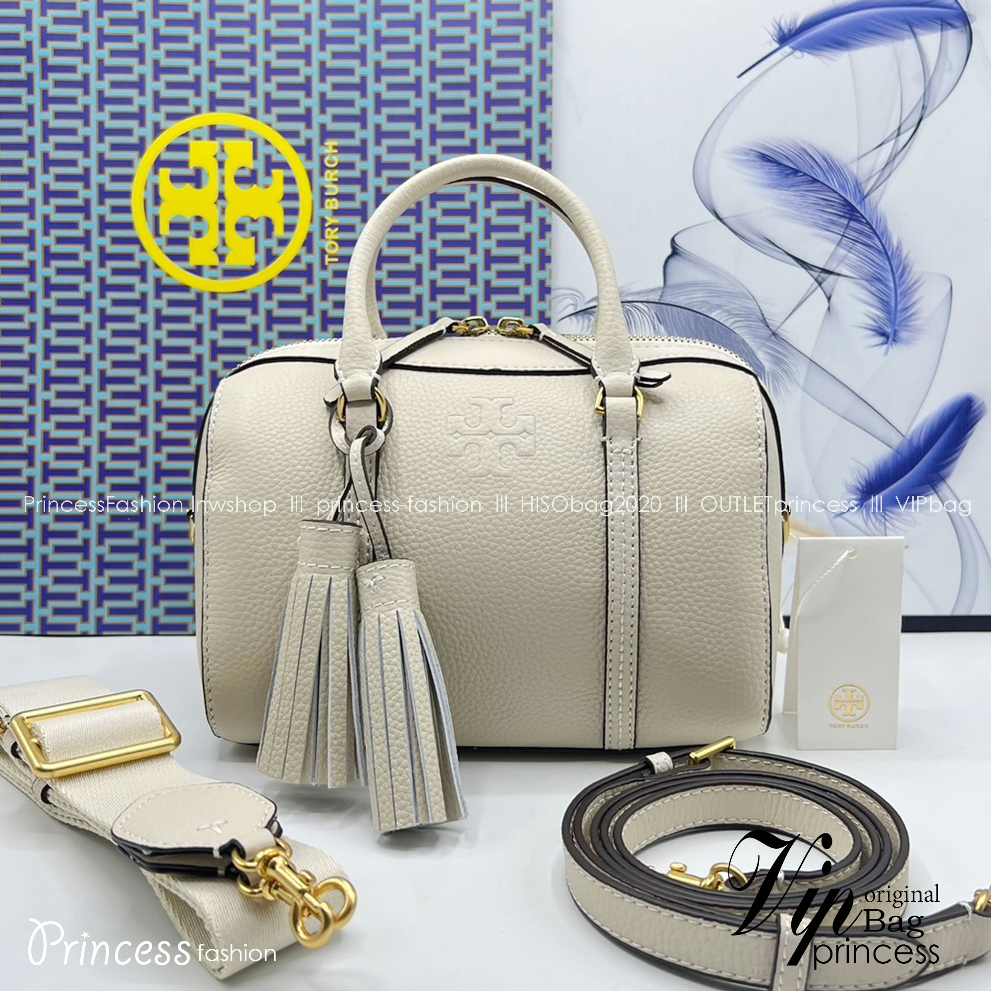 Tory Burch Thea Mini Web Satchel Crossbody Bag / Tory keepall พร้อมส่ง กระเป๋าสะพายทรงหมอนขนาดกลางกำลังน่ารัก เกรดท็อปออริจินอล
