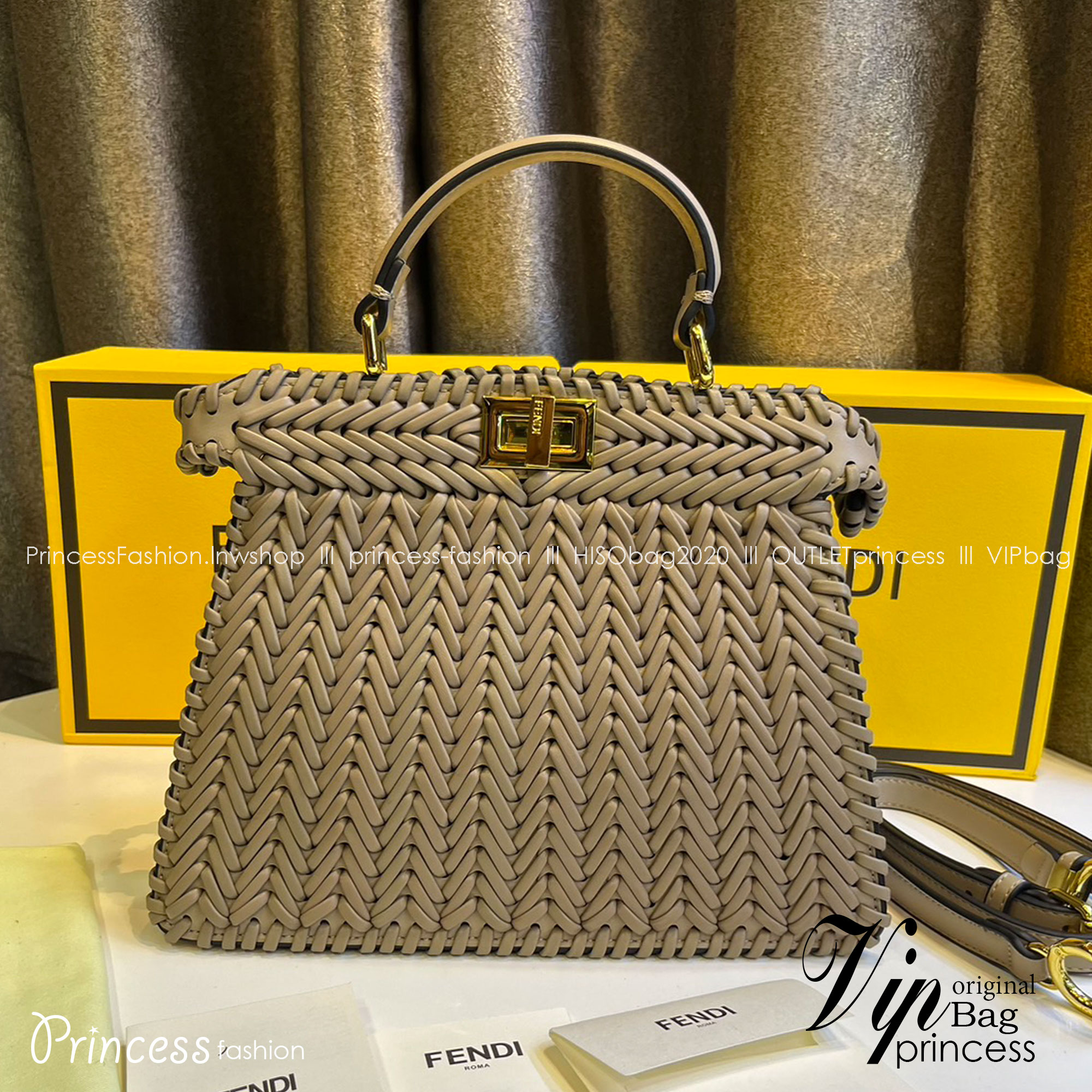 พร้อมส่ง 3 สี FENDI Peekaboo ISeeU Medium interlace leather bag กระเป๋าสะพายดีไซส์สาน ใช้ได้ 2 ด้าน 🧡 เกรดออริจินอล 1:1 สลับแท้