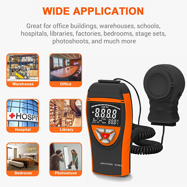 เครื่องวัดความเข้มแสง และอุณหภูมิ สำหรับปลูกผักไฮโดรโปนิกส์ โรงเรือน โรงงาน สำนักงาน ฯลฯ ช่วงวัด 0-400,000 lux/fc