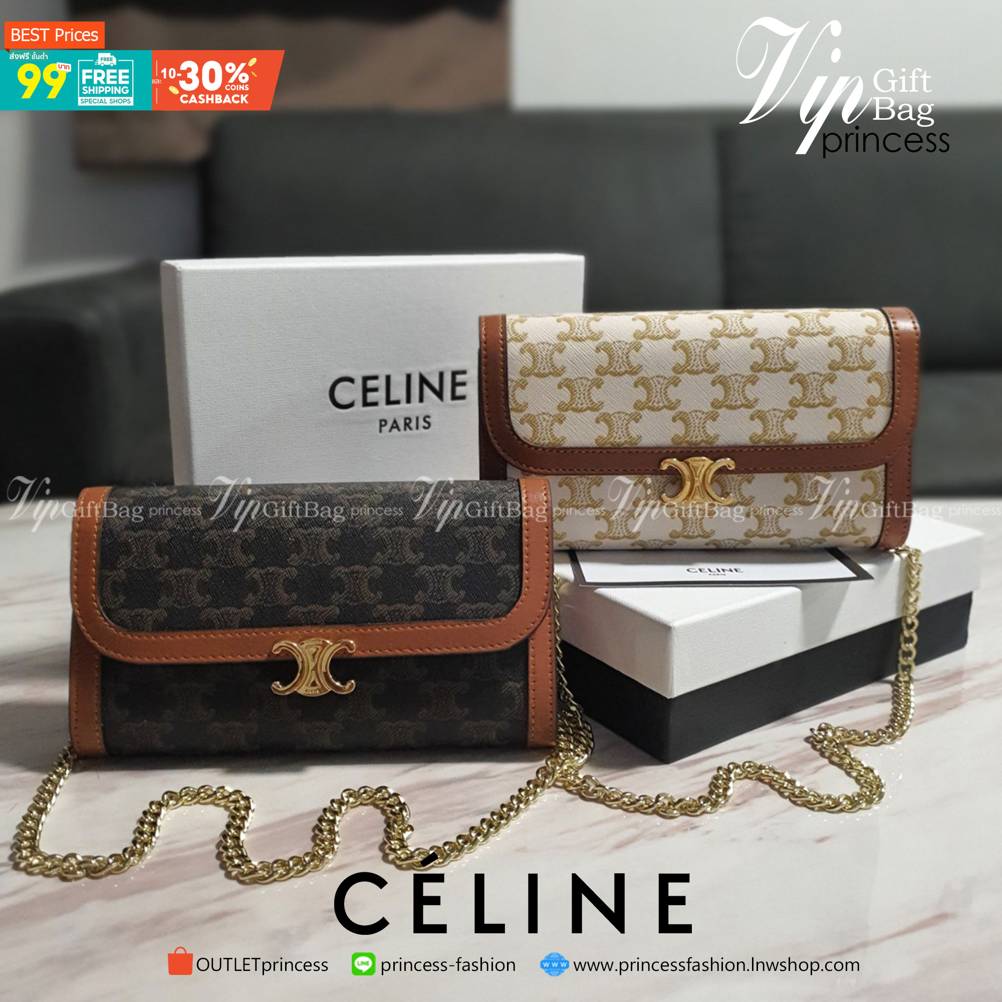CELINE WOC BAG VIP GIFT WITH PURCHASE (GWP) พรีเมี่ยมกิ๊ฟ Limited Edition จาก PERFUME DUTYFREE COUNTER กระเป๋าทรง WOC ใช้ได้ทั้งกระเป๋าสตางค์ คลัช และครอสบอดี้ วัสดุหนังทั้งใบ ด้านในเปิดปิดด้วยกระดุม มีช่องใส่ธนบัตรใหญ่2ช่องและช่องซิปกลาง1ช่อง ใส่บัตรได้ห