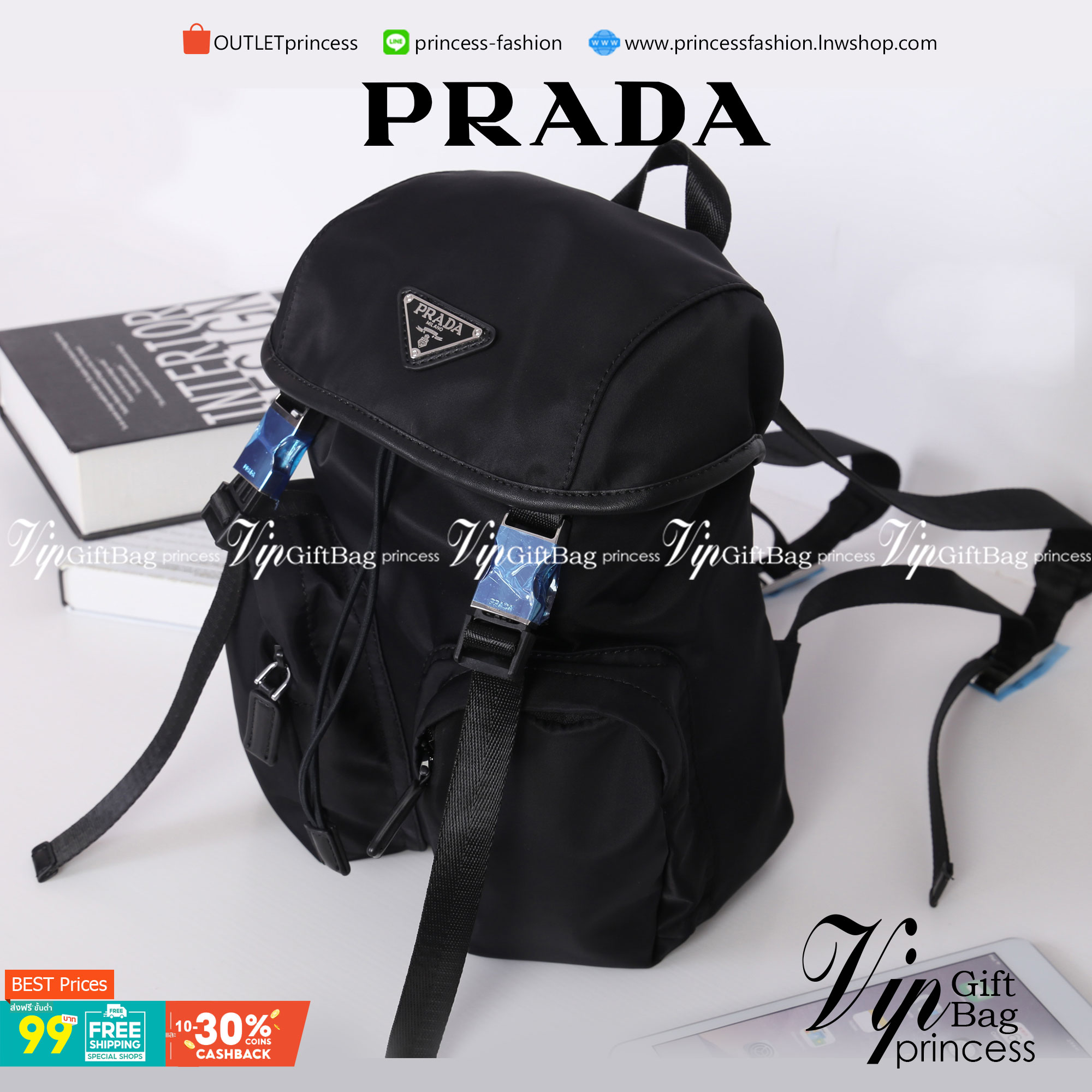 PRADA NYLON MINI BACKPACK สินค้า Premium gift จากเค้าเตอร์แบรนด์ต่างประเทศ รุ่น Limited edition กระเป๋าสะพายเป้ Size mini ขนาดกำลังน่ารัก ที่ฮ๊อตสุดๆ วัสดุเป็น Nylon เนื้อหนา คุณภาพดี ขนาดกะทัดรัด พกพาสะดวก น้ำหนักเบา ด้านหน้าติดโลโก้แบรนด์ อะไหล่เงินสวยห