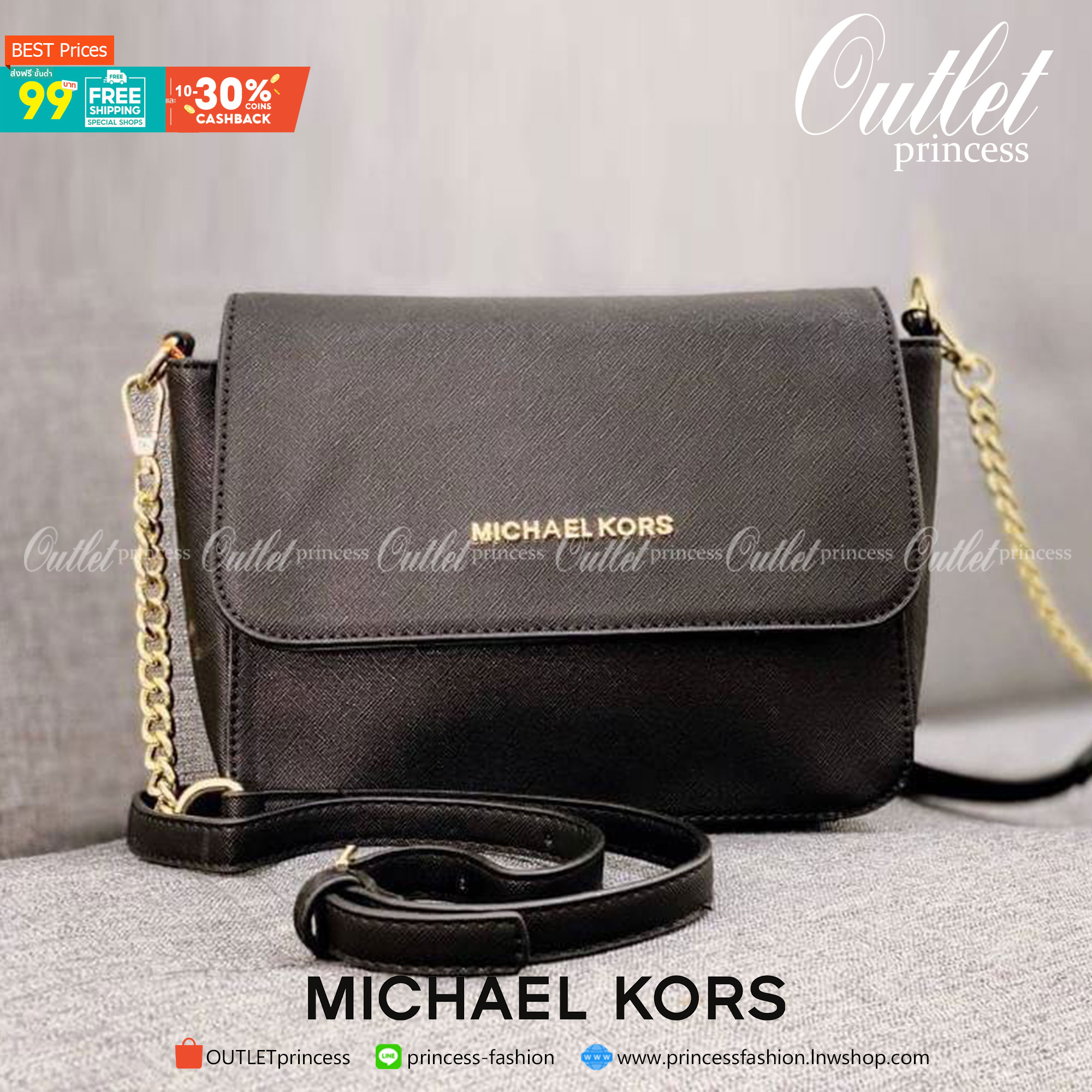 MICHAEL KORS Crossbody Bag กระเป๋าสะพายแบบ crossbody หนังลาย saffiano เปิดปิดด้วยซิปแบรนด์ อะไหล่ทอง ด้านหน้าประดับโลโก้ โลหะแบรนด์ ด้านในบุผ้าแบรนด์สวยหรู น้ำหนักเบา มีช่องซิปใส่ของจุกจิกและช่องใส่มือถือ มาพร้อมสายสะพายยาวโซ่ทอง+หนัง ปรับได้หลายระดับ ขนา