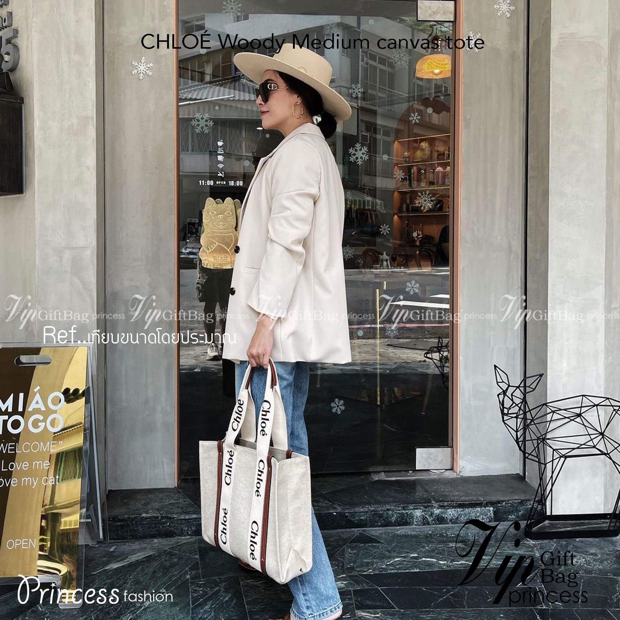 CHLOE Woody Medium canvas tote กระเป๋าทรงTote ผ้าCanvas งานฮอตรุ่นฮิตสไตล์หรู รุ่น Woody Medium ของ Chloé เข้ากับไลฟสไตล์ชีวิตประจำวัน ผ้าเนื้อหนา ใช้งานทนทาน