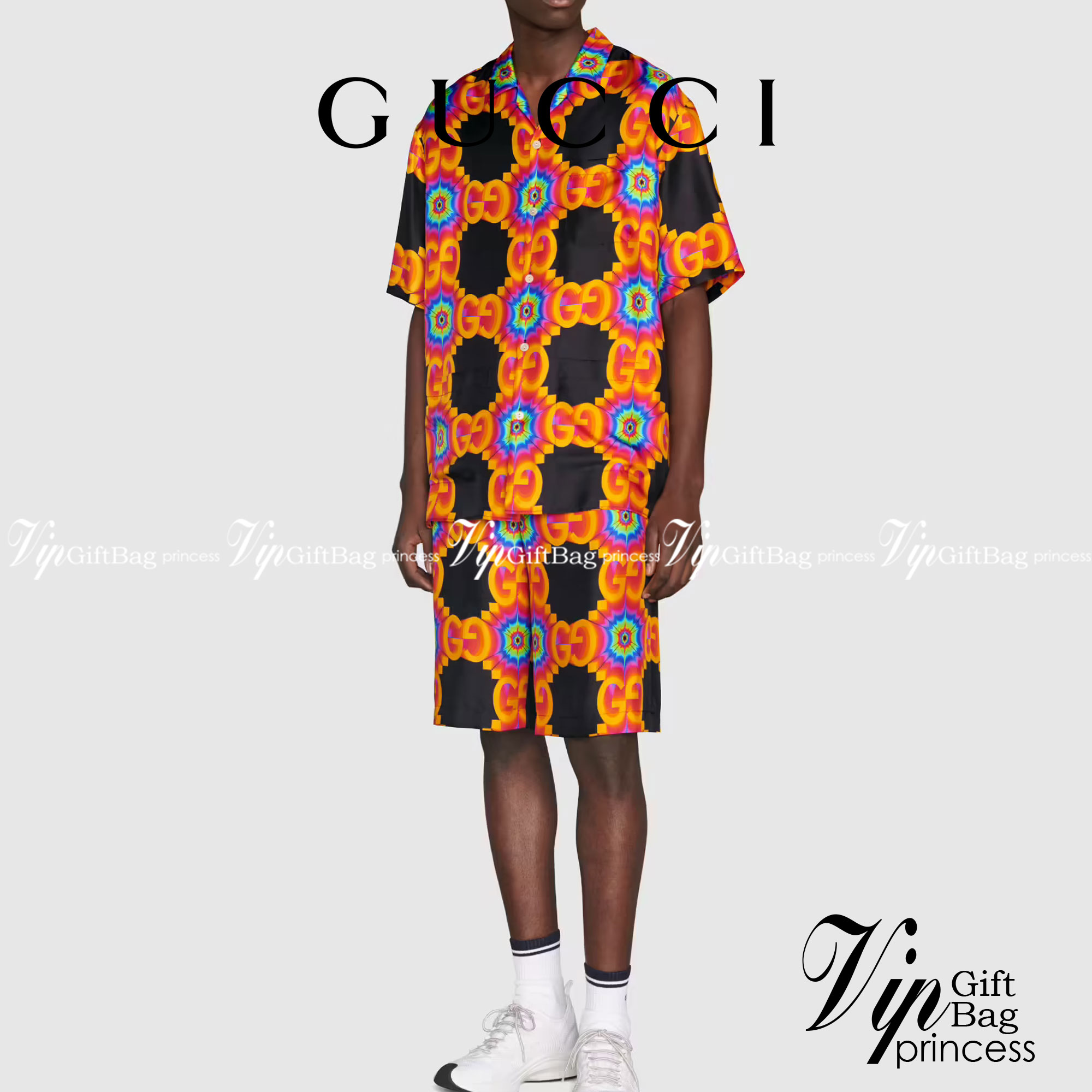 Gucci GG kaleidoscope silk bowling shirt / Gucci Men's Shirts / Gucci Shirts งานเกรดออริจินอล พิมพ์ลายคมชัด มีป้ายแท็กที่คอเสื้อทุกตัว พร้อมส่งที่ไทย ภาพสินค้าถ่ายจากงานขายจริง ใช้งานต่างประเทศได้