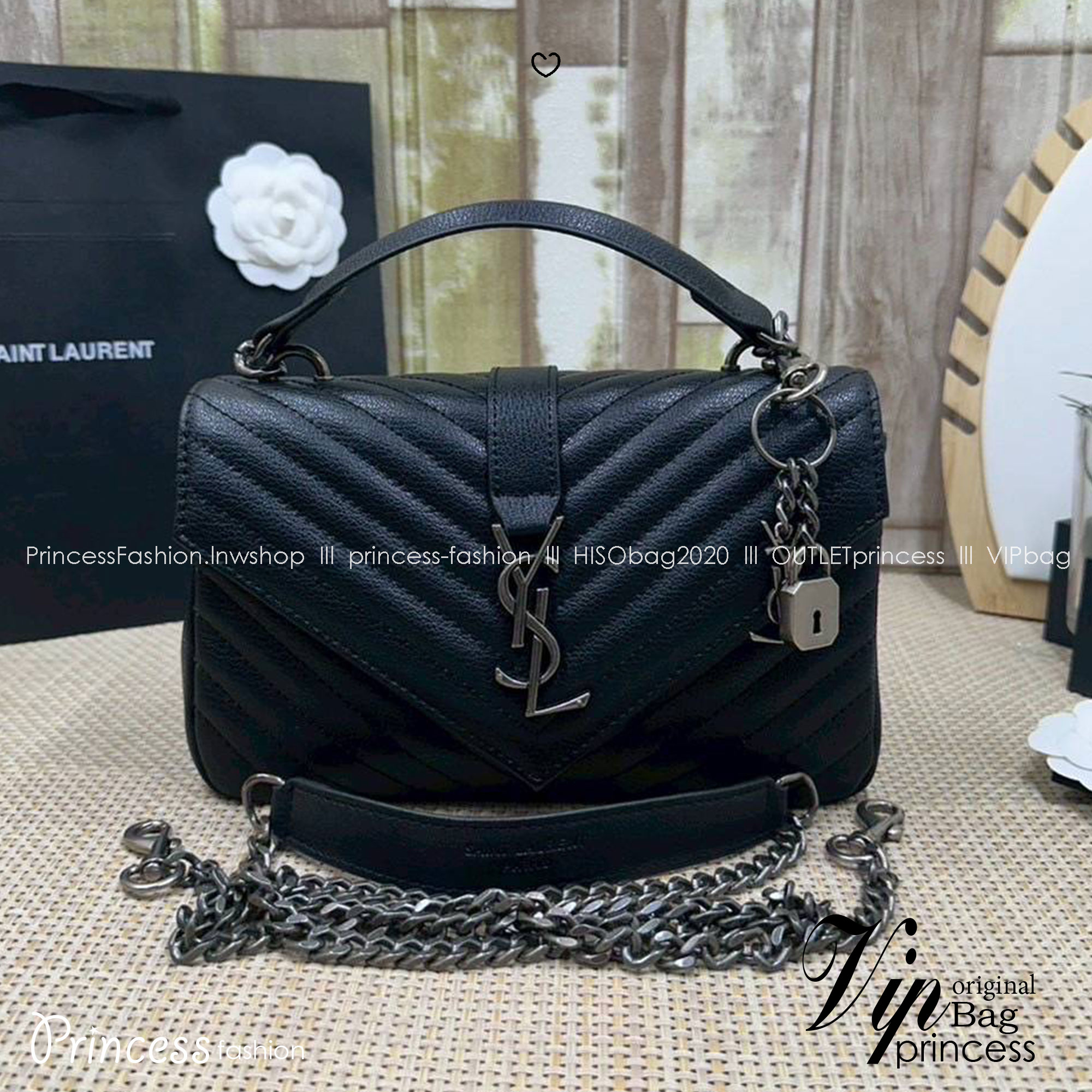 ORI หนังแท้ | YSL COLLEGE MEDIUM IN QUILTED LEATHER 25cm กระเป๋าสะพายทรงสวยสุดหรู ดูติดแกลมสุดๆ โดดเด่นด้วยโลโก้ด้านหน้า เพิ่มดีเทลความผู้ดี ไม่เคยผิดหวังจริงๆ!!