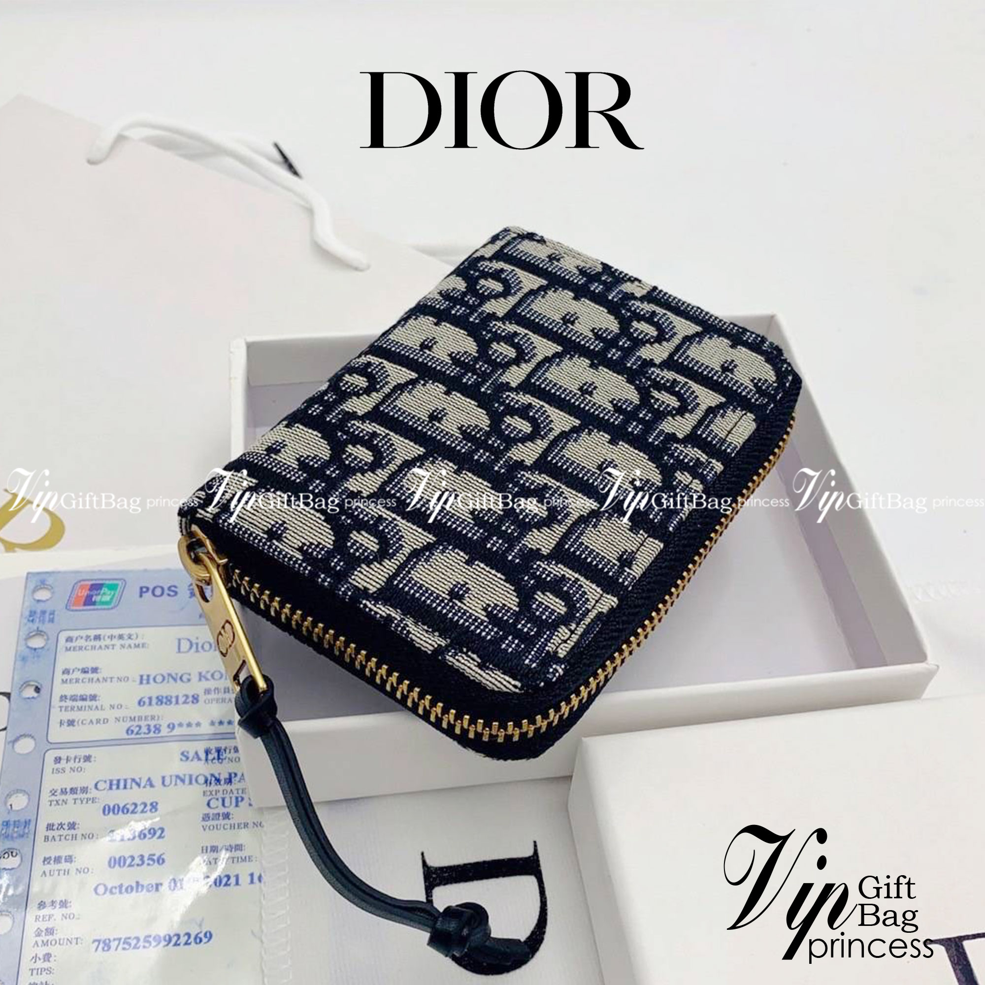 DIOR Compact Zipped Wallet jacquard leather / DIOR Card Holder กระเป๋าสตางค์แบรนด์หรู ซิปรอบ พร้อมส่งที่ไทย ภาพสินค้าถ่ายจากงานขายจริง ใช้งานต่างประเทศได้