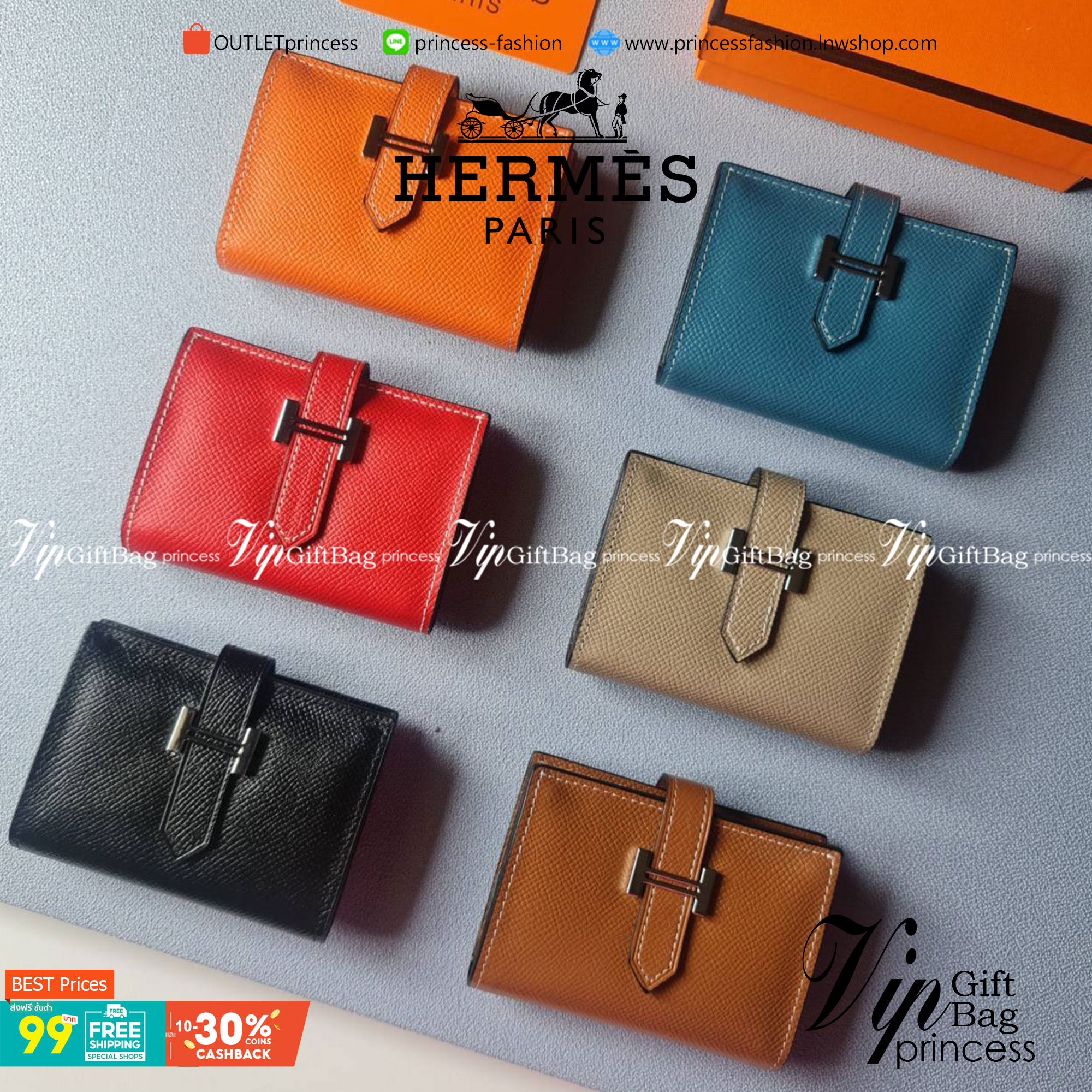 VIP หนังแท้ 】HERMES MINI BEARN WALLET UNISEX
