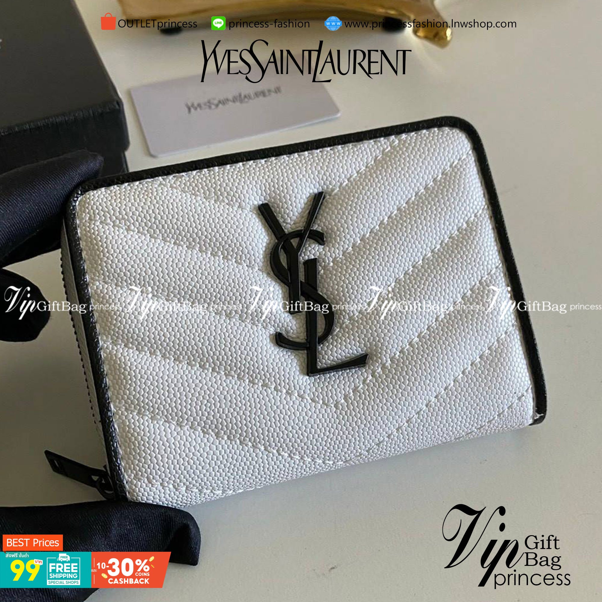 VIP GIFT 】หนังแท้ YSL Saint Laurent monogram compact zip short wallet มาแล้วจร้า ถามหากันเยอะมากๆ กระเป๋าสตางค์ใบสั้นที่ใส่แบงค์ ใส่บัตร ใส่เหรียญได้เยอะสุดๆ มีสองด้านซิปและพับ ใบเดียวครบจบเลย หนังสวยมาก ละเอียดสุดๆ