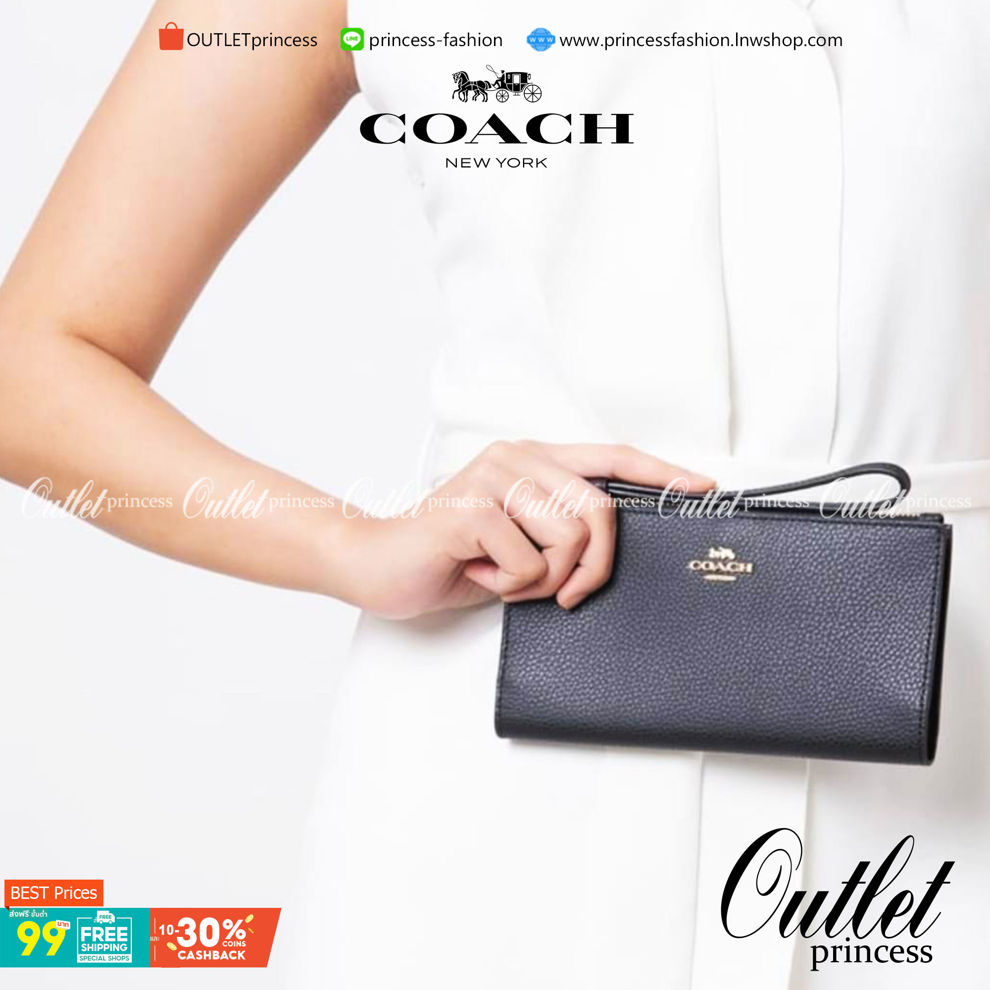 COACH 73156 Pebbled Leather Long Wallet พร้อมส่งสีดำ สีน้ำตาล