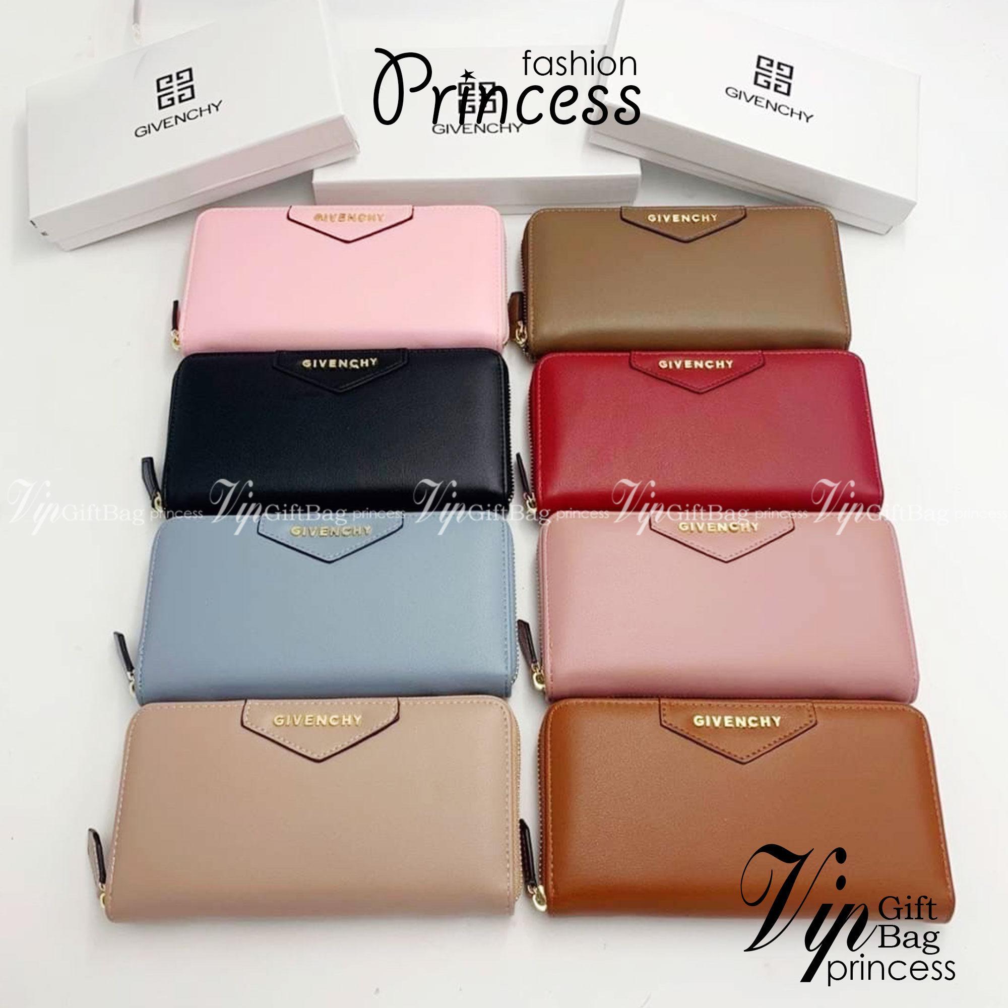 GIVENCHY Long Wallet Zip-around กระเป๋าสตางค์ยาวจีวองชี ซิปรอบ ภาพถ่ายจากงานขายจริง Inside bill slots card slots center zip pocket.