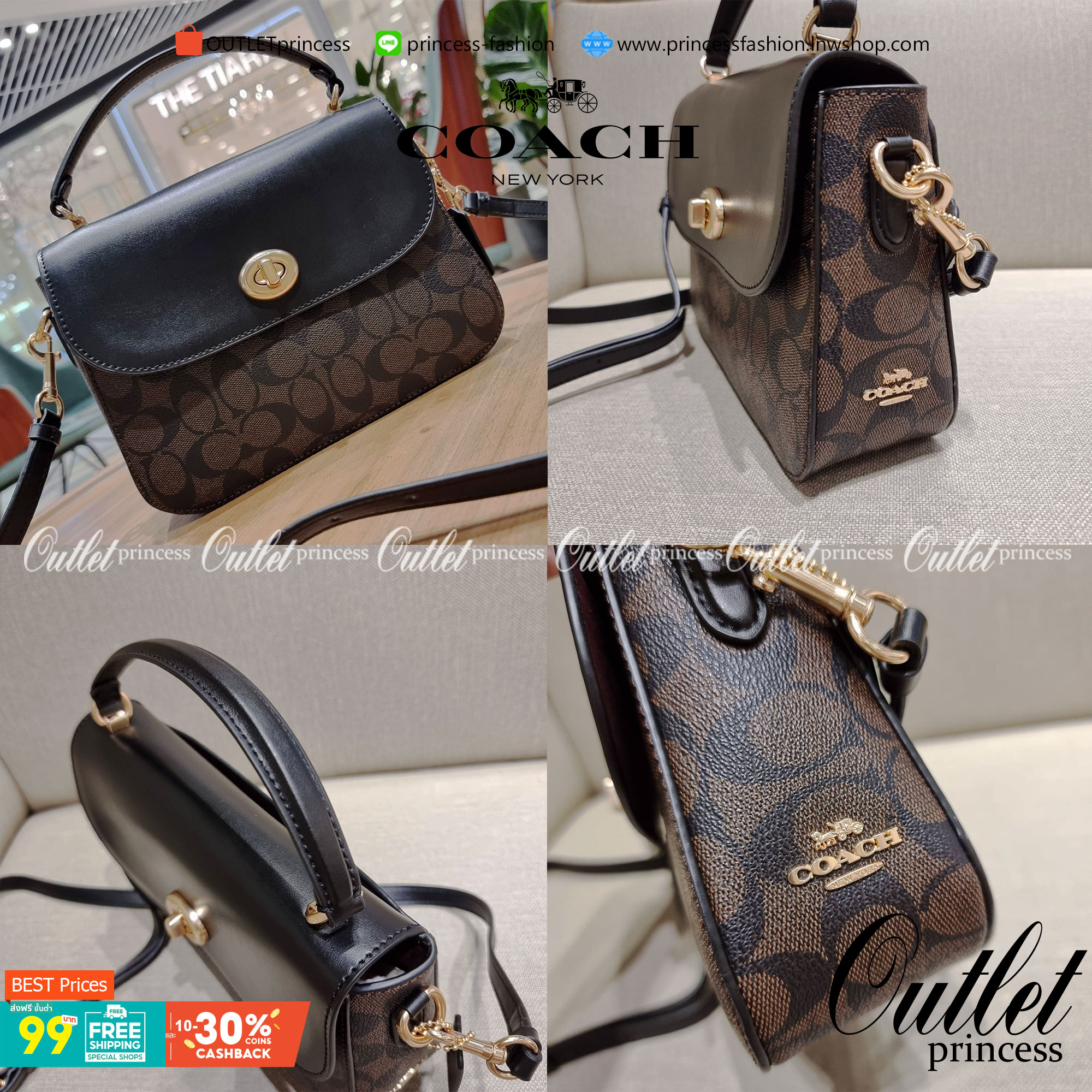 COACH C1765 MARLIE TOP HANDLE SATCHEL IN SIGNATURE CANVAS กระเป๋าถือ/สะพายข้าง มีดีไซน์ยูนีค โดดเด่น ตกแต่งโลโก้ด้านข้างอะไหล่ทอง สวยคลาสสิคด้วยวัสดุแคนวาสสลับหนังแท้ เปิด-ปิดด้วยตัวล็อคแน่นหนา ภายในเป็นช่องโล่ง ใส่ของได้ครบครัน มาพร้อมหูจับในตัวและสายสะพ