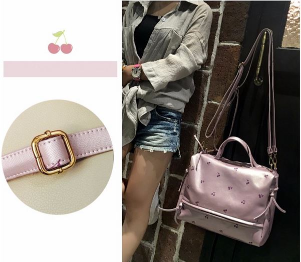 กระเป๋าสะพายข้างผู้หญิง หนัง Pu กันน้ำได้ กระเป๋าถือใบใหญ่ ใส่ของได้เยอะ แบบวัยรุ่น ลายเชอรี่ กระเป๋าสะพายวัยรุ่น ใส่ของเที่ยว สีชมพู น้ำเงิน 553780