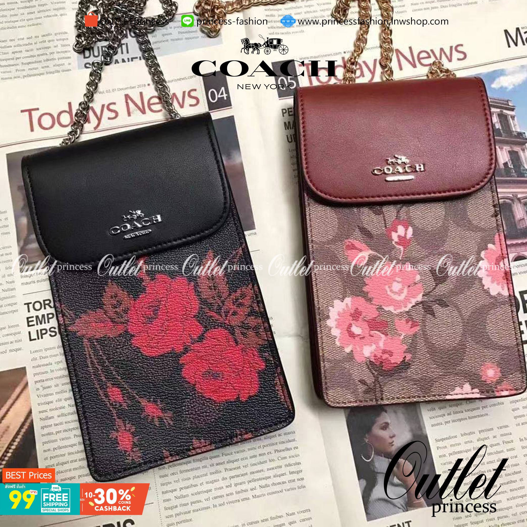 COACH PHONE CASE CROSSBODY BAG ((73486//76988//76357//39955//91046)) COACH NORTH/SOUTH CROSSBODY IN SIGNATURE CANVAS กระเป๋าใส่โทรศัพท์รุ่นนี้ มีความโดดเด่นทั้งดีไซน์และคุณสมบัติในการใช้งาน ด้วยลวดลายที่มีซิกเนเจอร์เป็นเอกลักษณ์แล้ว ด้านหลังยังมีช่องใส่กา