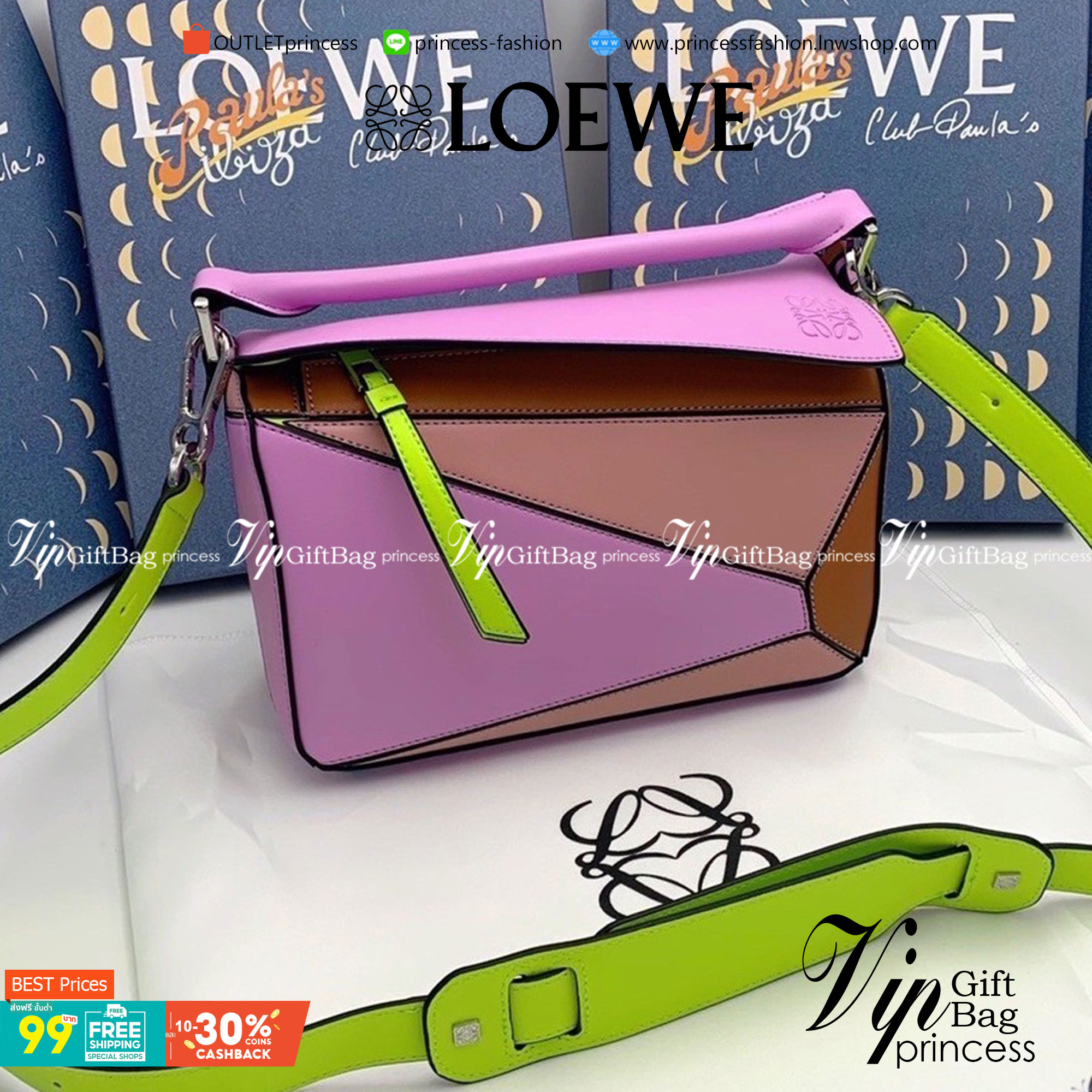 VIP 】LOEWE CROSSBODY BAG (LOEWE Puzzle Bag) กระเป๋าถือหรือสะพาย วัสดุ Calfskin หนังแท้หนังสวยอยู่ทรงขนาดกำลังดีน้ำหนักเบา เปิดปิดด้วยซิป ภายในโล่งกว้างสามารถใส่กระเป๋าสตางค์ มือถือ ของใช้ได้เยอะ ด้านหลังมีช่องซิปใส่ของ หูจับหนังแท้พร้อมสายสะพายยาวหนังแท้ถ