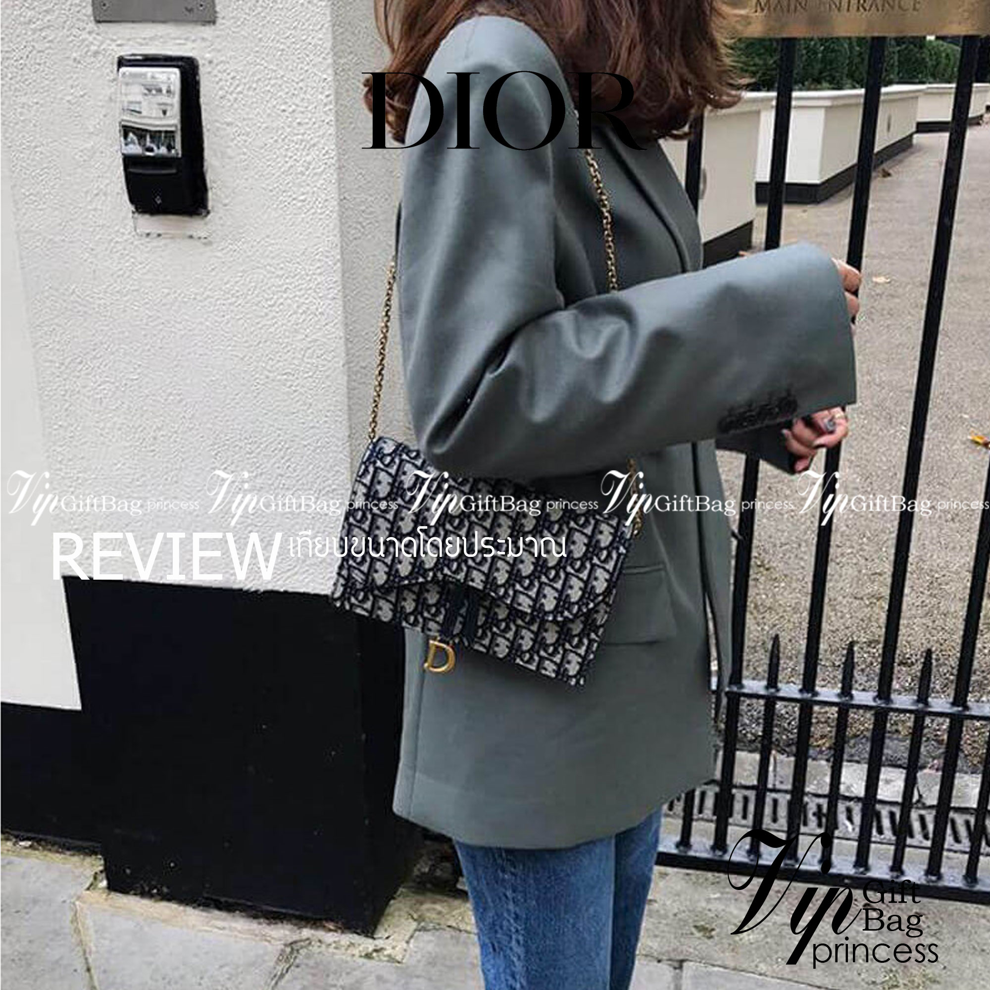 DIOR SADDLE POUCH Blue Dior Oblique Jacquard เกรดออริจินอล ภาพสินค้าถ่ายจากงานขายจริง ใช้งานต่างประเทศได้