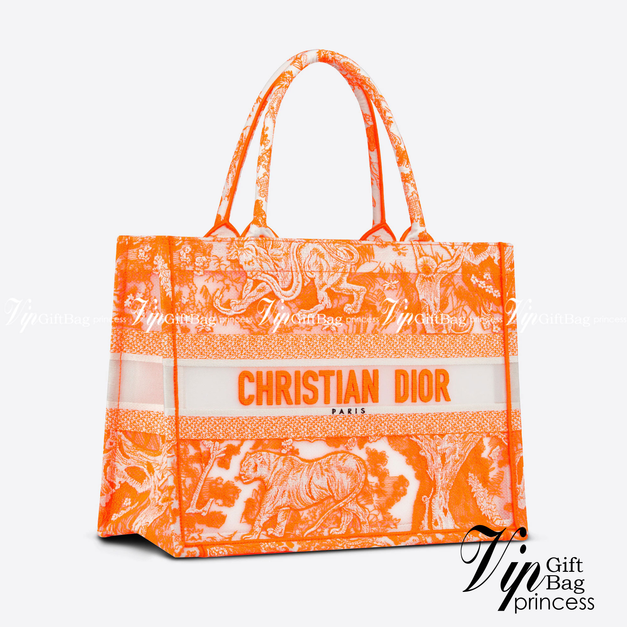 DIOR Book Tote Fluorescent Orange Toile de Jouy Transparent Canvas เกรดออริจินอล ภาพสินค้าถ่ายจากงานขายจริงใช้งานต่างประเทศได้