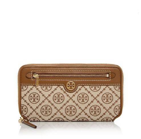 TORY BURCH T MONOGRAM JACQUARD ZIP CONTINENTAL WALLET 79383 กระเป๋าสตางค์ผ้าแคนวาสลายโมโนแกรมตัว T