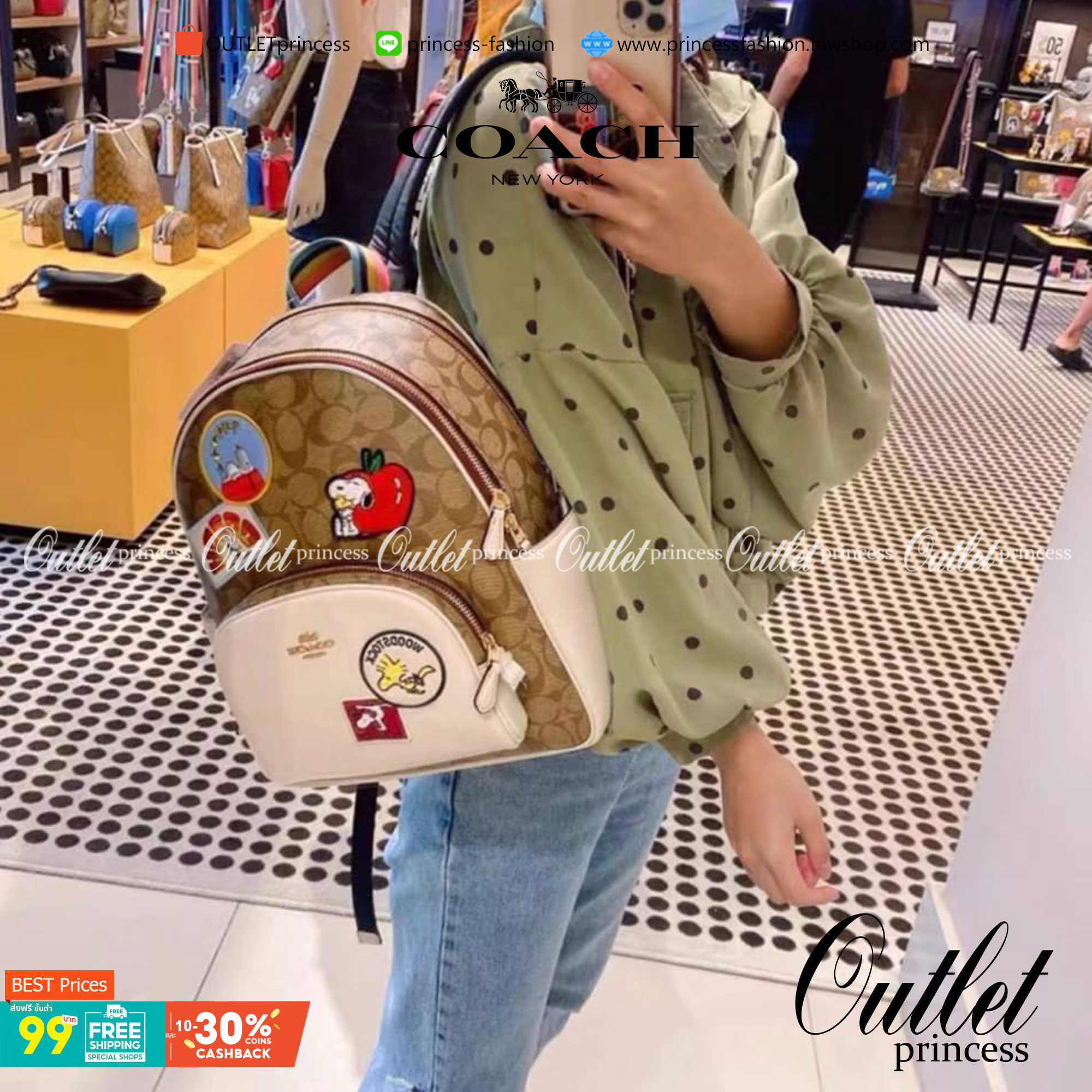 Coach X Peanuts Court Backpack In Signature Canvas With Varsity Patches เป้รุ่นลิมิเต็ดสุดหายาก!! คิ้วท์ๆ น่ารักน่าใช้มากๆ ด้วยดีไซน์ที่โดดเด่น 🎒💓 วัสดุหนังแคนวาสคุณภาพดี มีช่องซิปแยกให้หลายช่อง สายสะพายปรับได้ตามถนัด รุ่นนี้ขับผิวดีมากๆ ถ