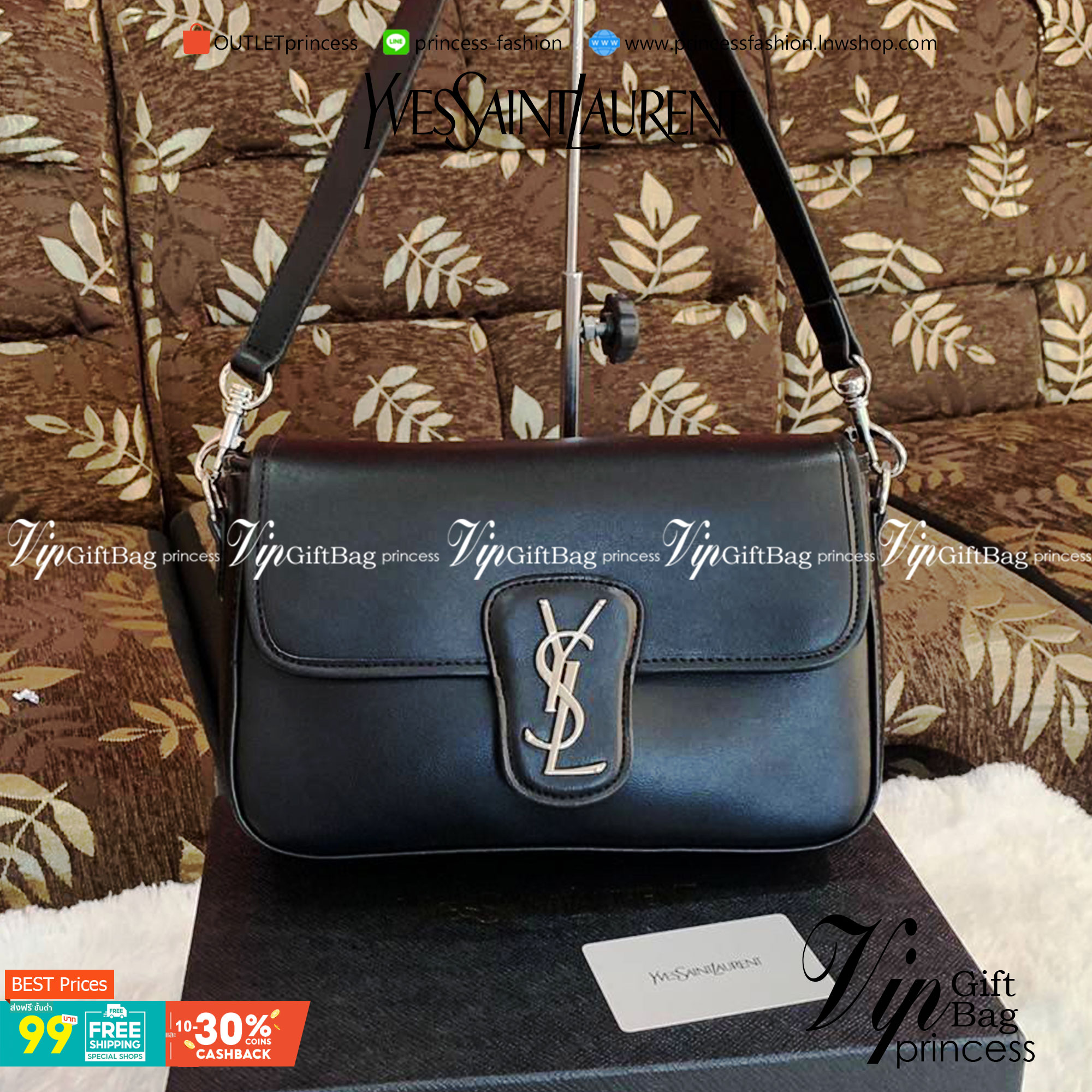 VIP 】YVES SAINT LAURENT YSL BAG VIP GIFT WITH PURCHASE (GWP) พรีเมี่ยมกิ้ฟ Limited Edition จาก YSL DUTY FREE COUNTER วัสดุหนังแกะสังเคราะห์ **หนังเรียบ อะไหล่เงิน น้ำหนักเบามากๆ ค่ะ สะพายไม่ปวดไหล่ ดีไซน์กระเป๋าประดับโลโก้แบรนด์ที่ด้านหน้า มาพร้อมสายสะพาย