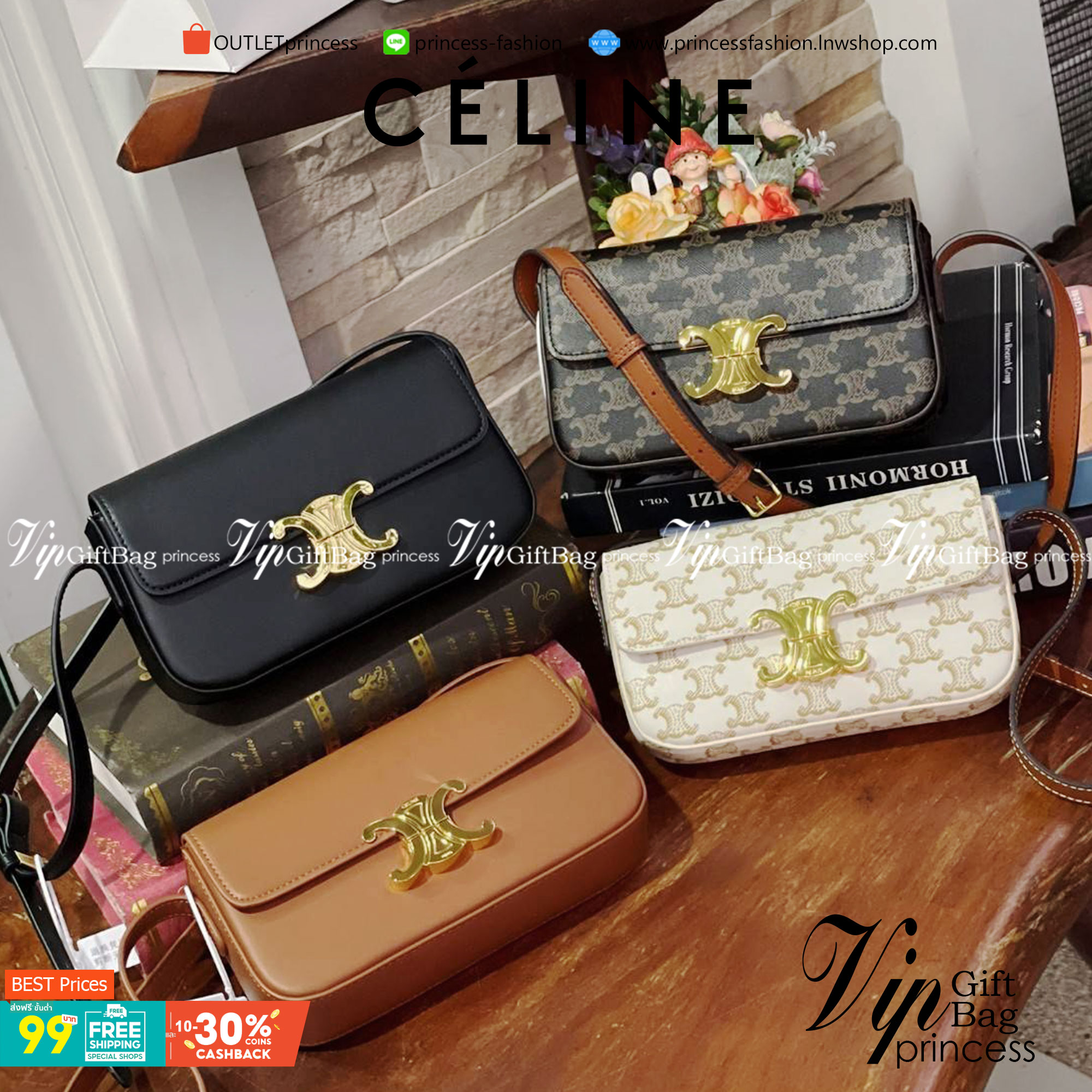 VIP 】CELINE TRIOMPHE SHOULDER BAG IN TRIOMPHE อีกหนึ่งผลงานการออกแบบของ Hedi Slimane ที่ได้ดึงเอาเอกลักษณ์ต่าง ๆ ของ CELINE ออกมาและทำการตีความหมายใหม่จนได้กระเป๋าเรียบหรูและดูทันสมัย ให้คุณเลือกสะพายในชีวิตประจำวันเข้ากับการแต่งตัวสบาย ๆ หรือจะสะพายออกงา