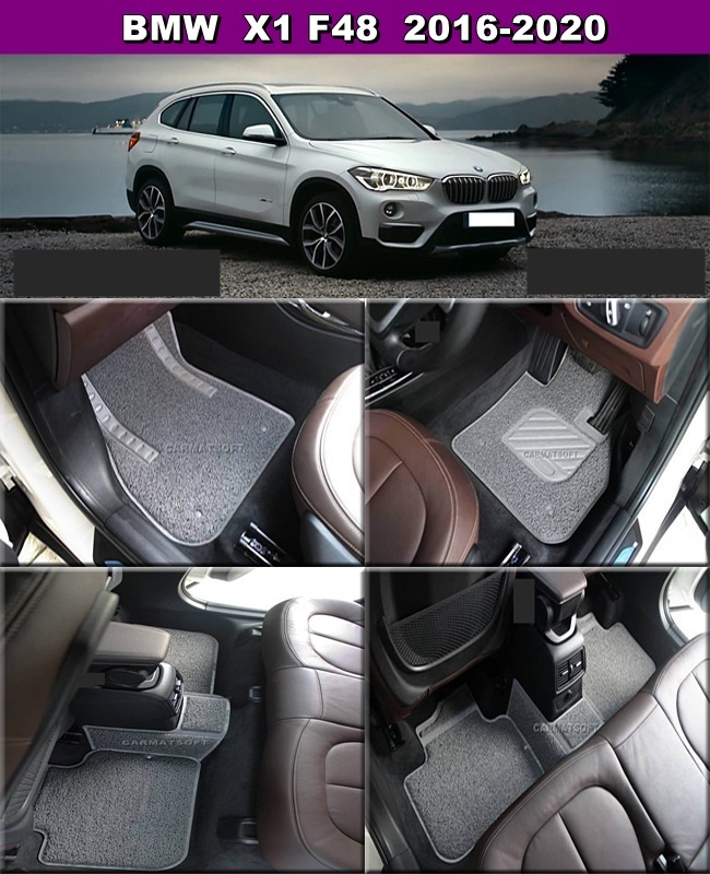 พรมดักฝุ่นไวนิล BMW X1 F48 ปี2016-20 พรมดักฝุ่นในรถ รีดขอบ สีเทา เข้ารูป 5ชิ้น