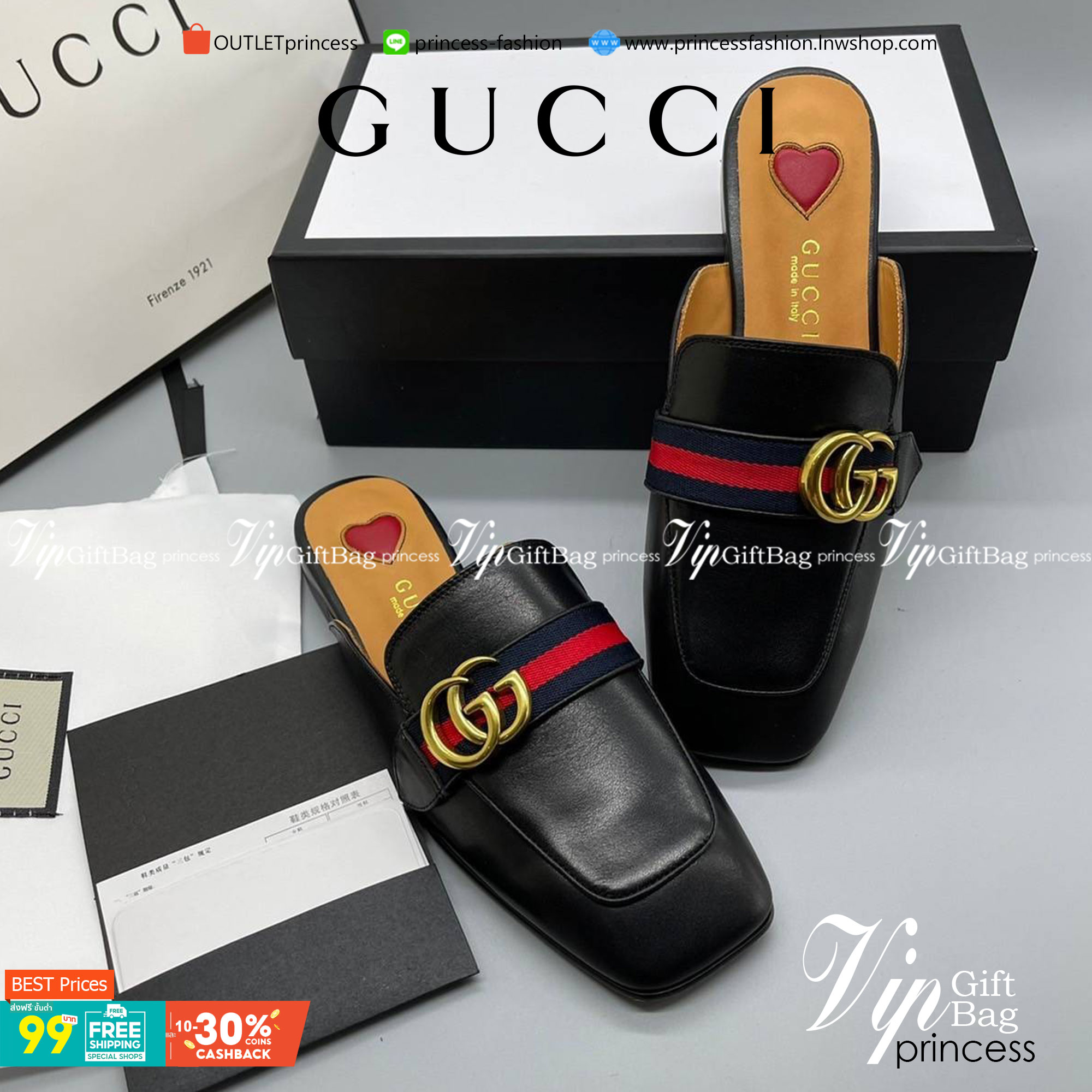 GUCCI sandals fullboxset งานหนังแท้ ภาพสินค้าจริง พร้อมส่งที่ไทย