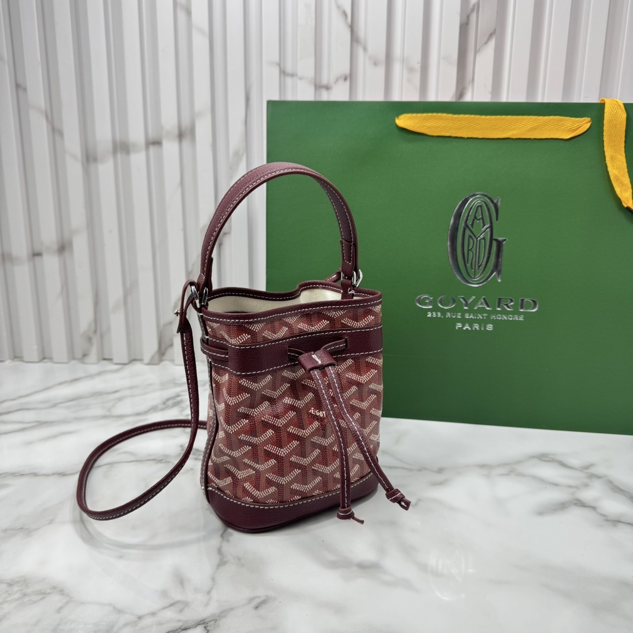 RI หนังแท้ | Goyard Petit Flot Mini bucket bag กระเป๋าสะพายทรงบัคเก็ต ไซส์มินิ ดูผู้ดีในตัว วัสดุหนังแคนวาสพิมพ์ลายสวยคม