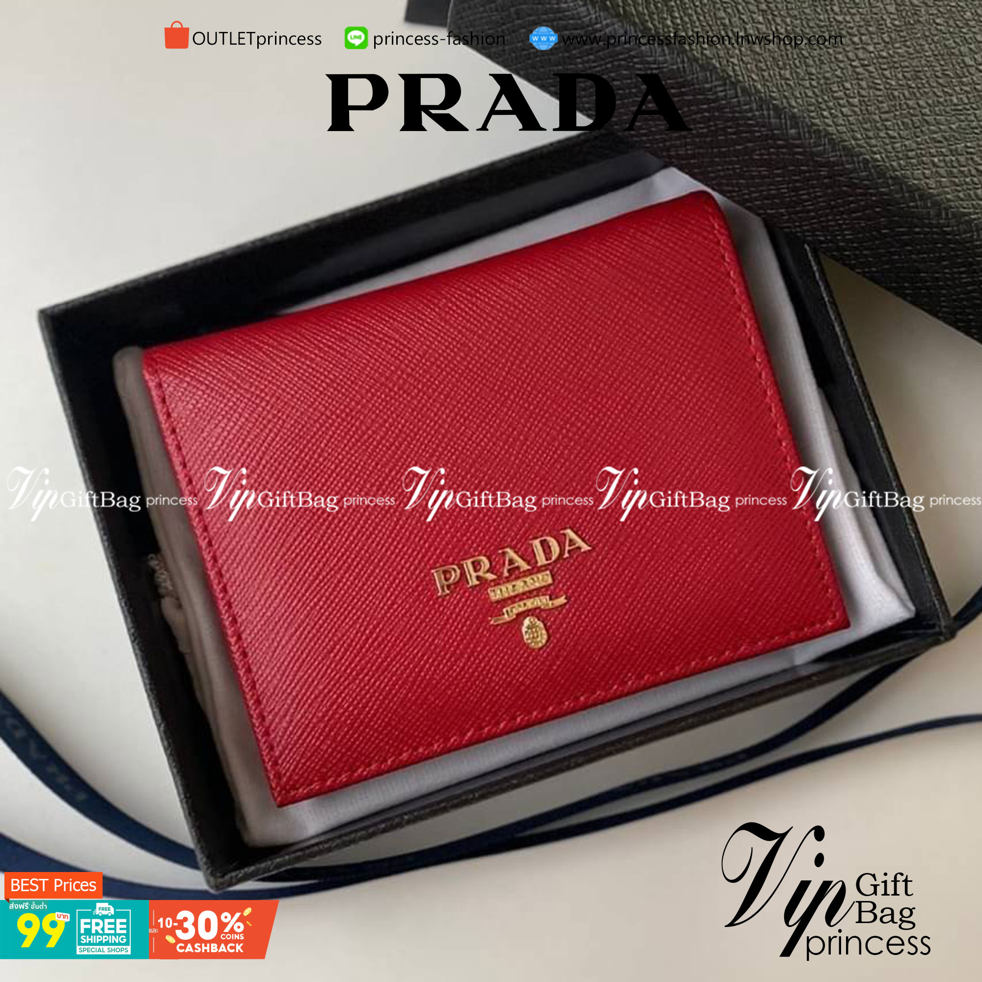 VIP หนังแท้ 】2พับ PRADA Small Saffiano Leather Wallet