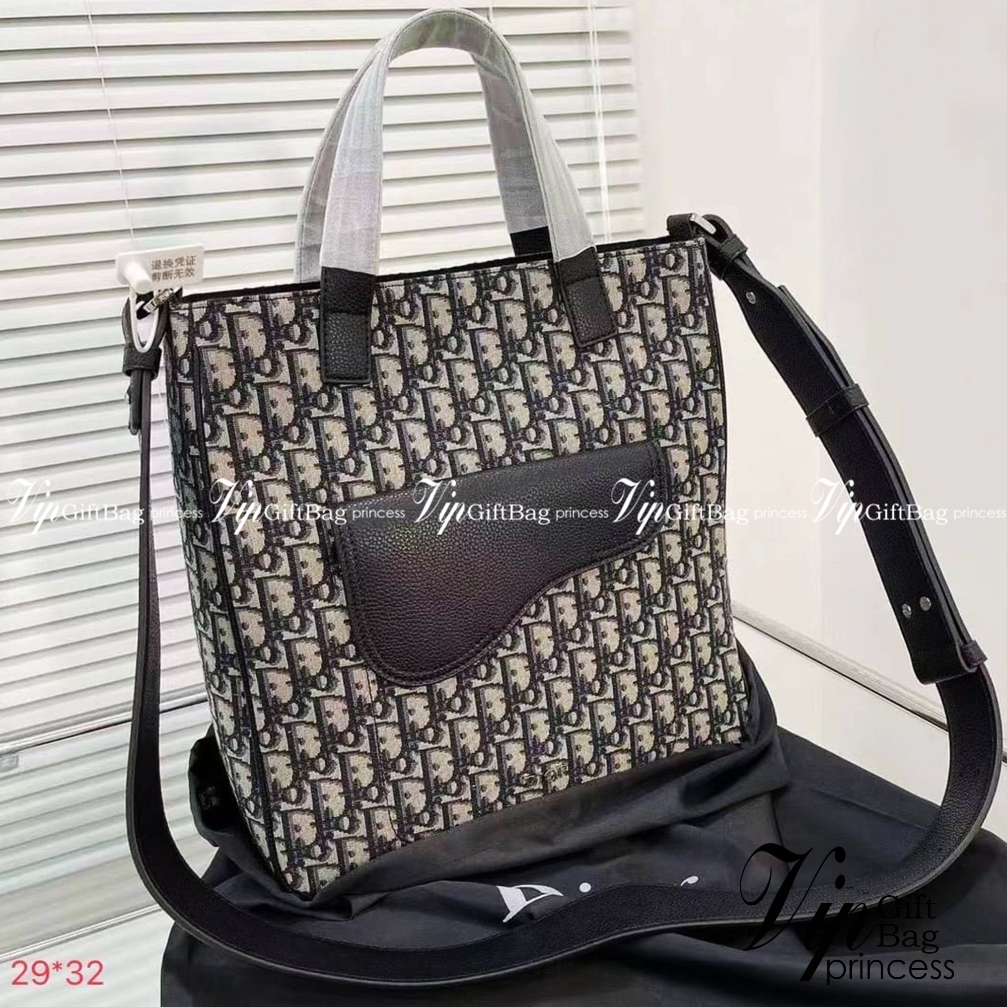 DIOR Saddle Tote Bag with shoulder strap Beige and Black Oblique Jacquard พร้อมส่งที่ไทย