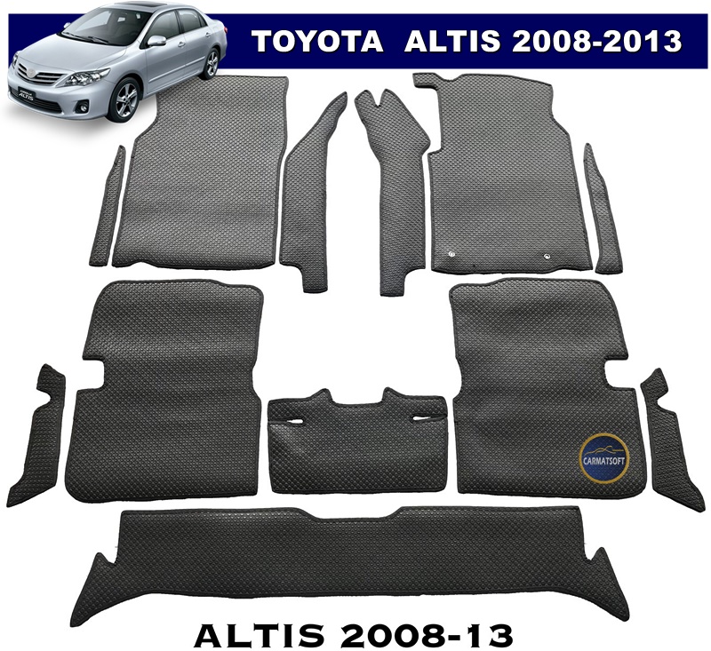 ยางปูพื้นรถยนต์ ALTIS 2008-13 แบบกระดุมเม็ดเล็กpvc สีดำ เต็มคัน