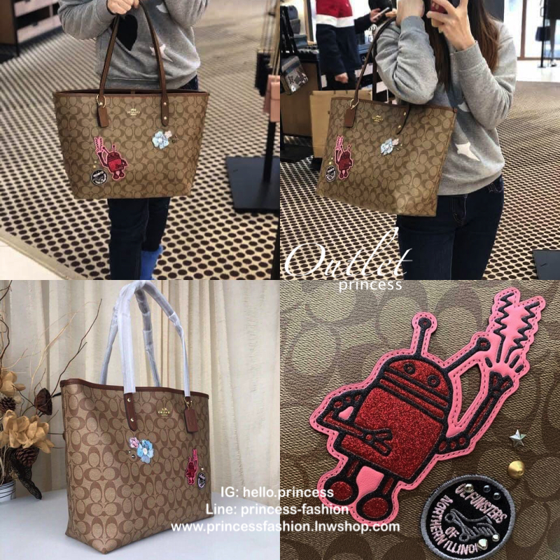 Coach KEITH HARING TOTE IN SIGNATURE CANVAS WITH PATCHES KHAKI MULTI /IMITATION GOLD