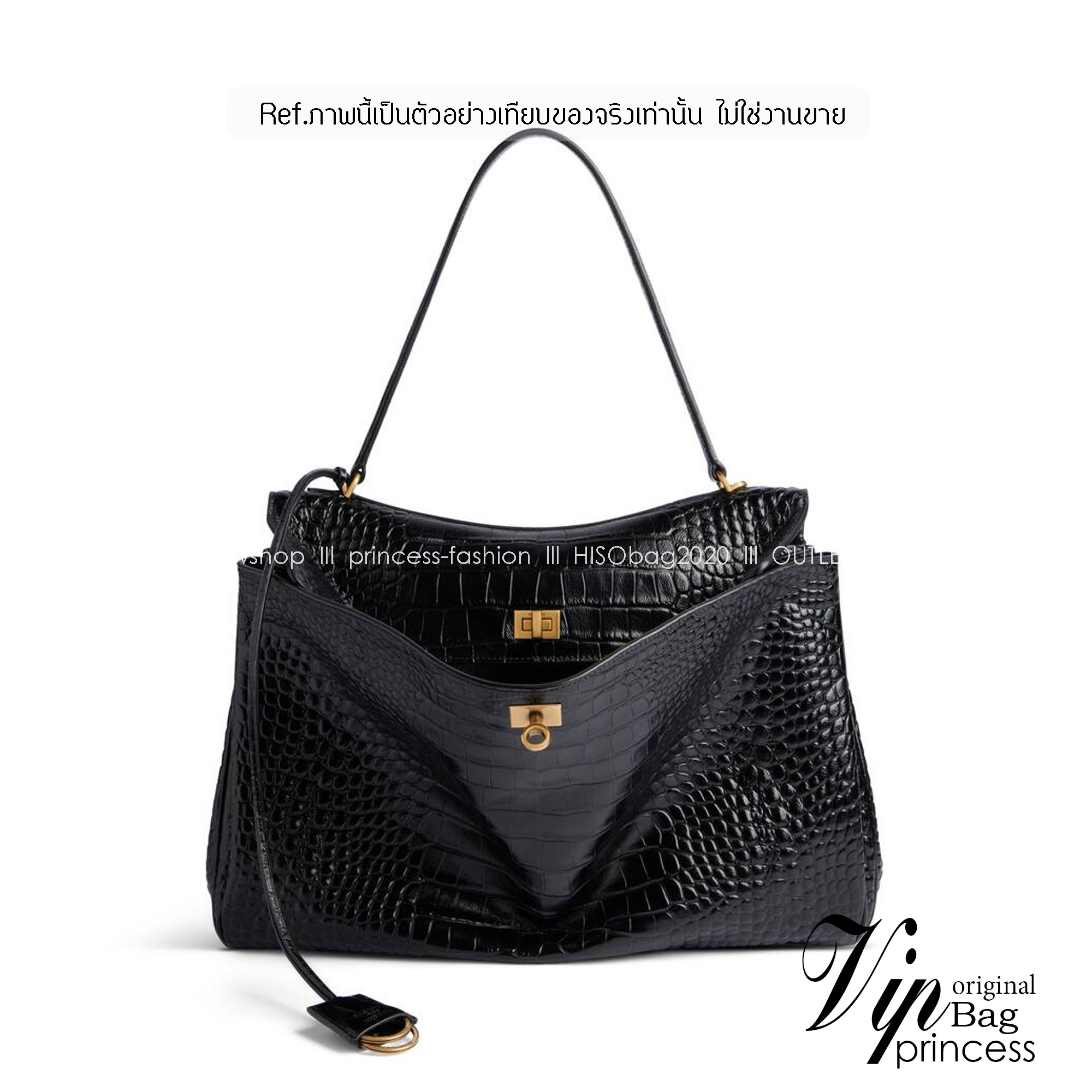 Top ORI Balenciaga RODEO LARGE HANDBAG CROCODILE EMBOSSED IN BLACK กระเป๋าถือใบใหญ่ สวยหรูด้วยหนังลายจรเข้ เกรดออริ 1:1