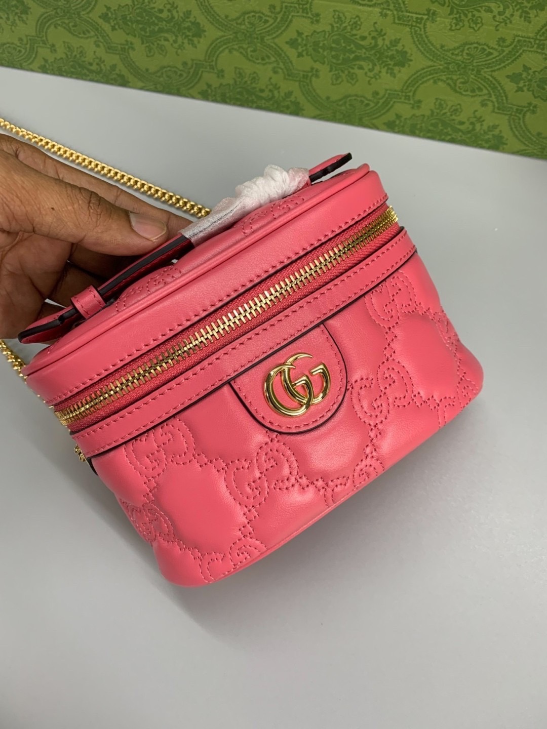GUCCI GG MATELASSE TOP HANDLE MINI BAG กระเป๋าสะพายไซส์มินิพร้อมสายโซ่สีชมพู หนังแท้ เกรดออริจินอล 1:1 เกรดดีสุด สลับแท้