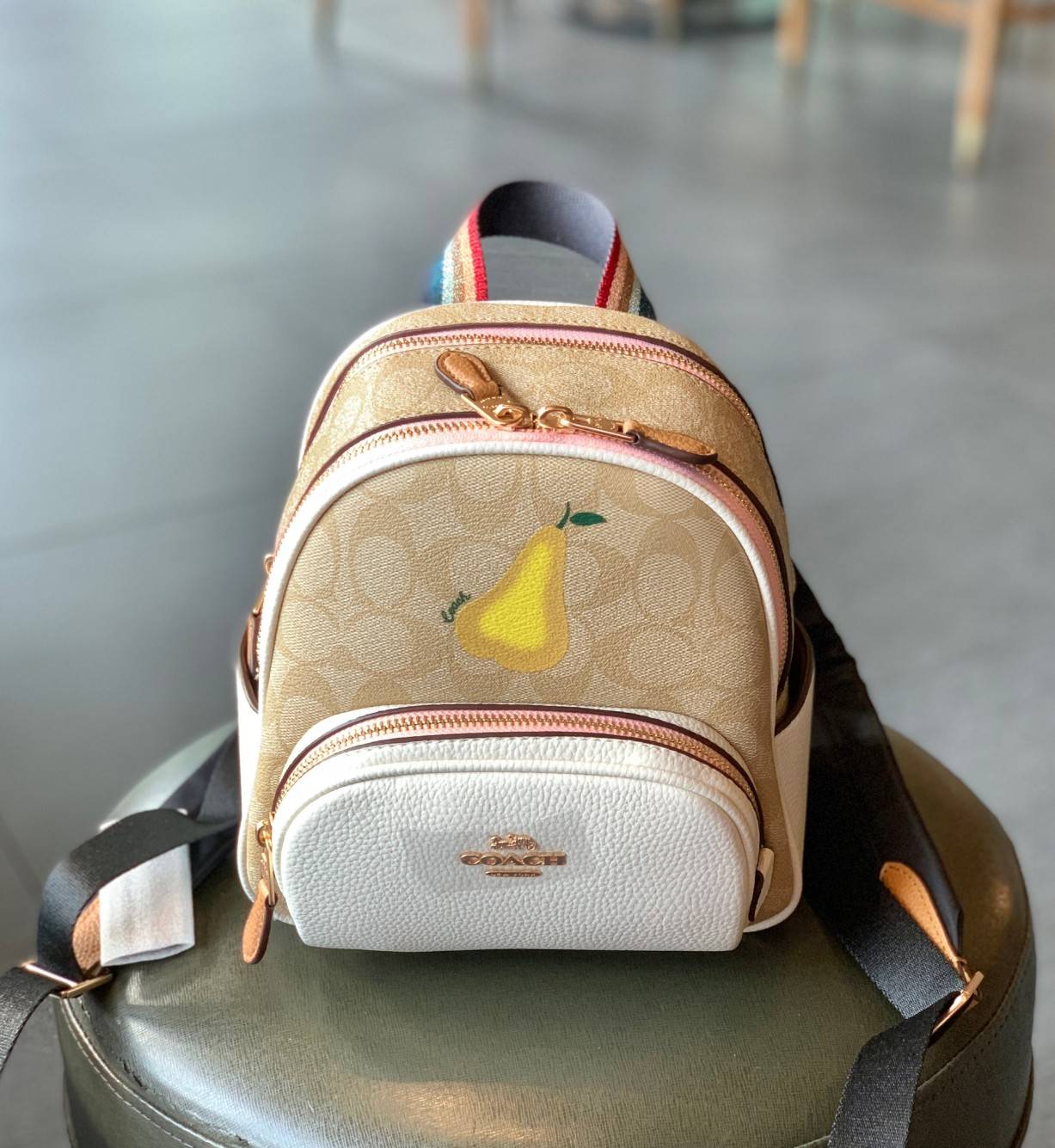 COACH MINI COURT BACKPACK IN SIGNATURE WITH PEAR ((c8258)) 🌈สวยกันก่อนใคร วางน้องไม่ลงเลยจริงๆค่าา😍 พร้อมส่ง! กับกระเป๋าสะพายหลังแบบมีหูหิ้วในตัว บอกก่อนเลยว่าหนังของน้องทั้งนิ่ม ทั้งสวย อย่างดีเลยค่ะ