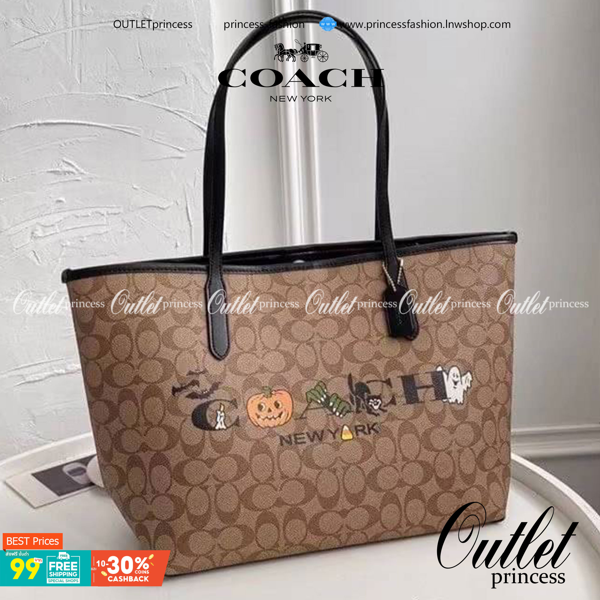 COACH CITY TOTE IN SIGNATURE CANVAS WITH HALLOWEEN (C5714)
