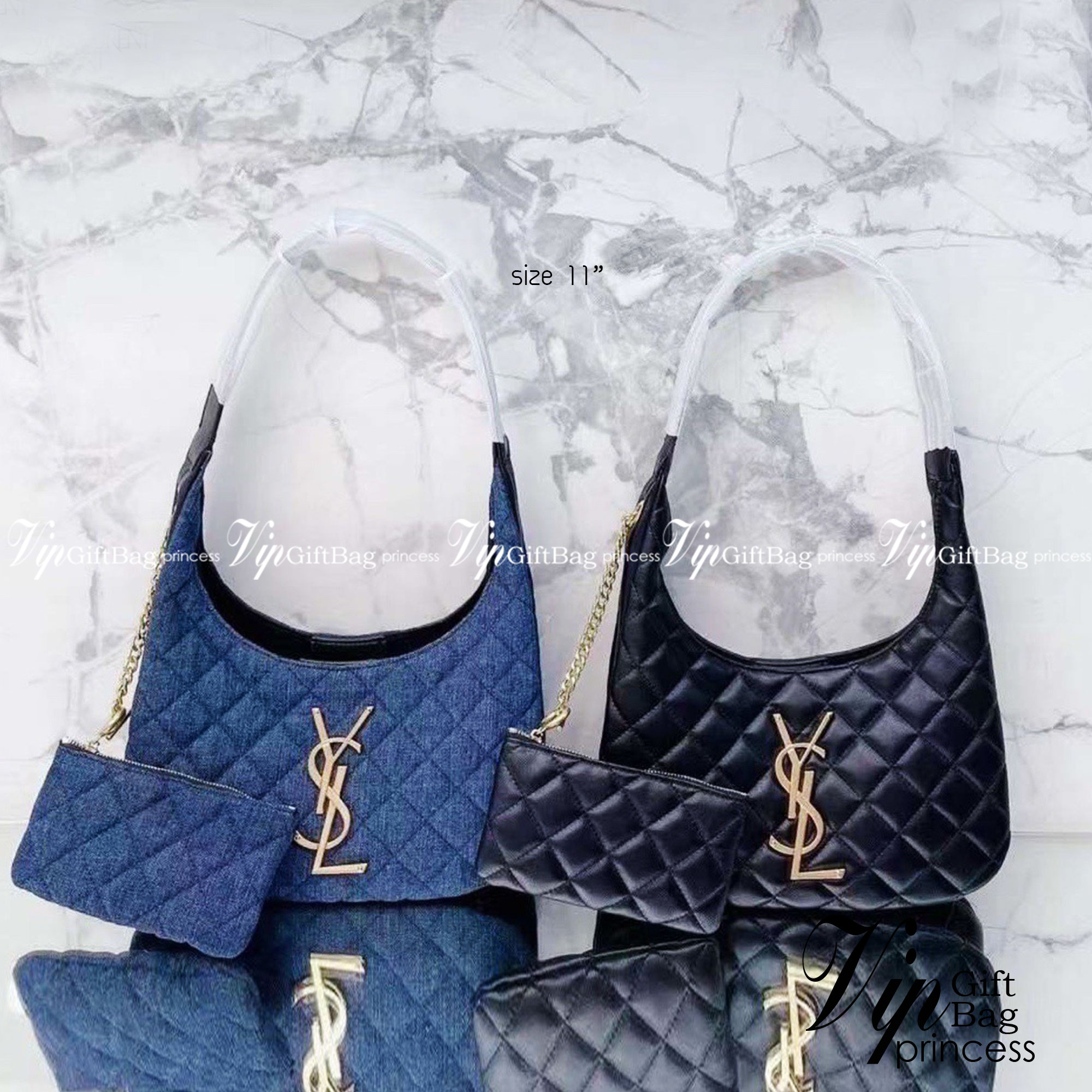 YSL Icare Maxi Shopping Bag In Quilted Lambskin 11" / YSL Icare Maxi Denim กระเป๋าสะพายขนาดกะทัดรัด มาพร้อมใบเล็ก หนังบุเย็บลายตาข่าย (Quilted Bag) ดีไซน์โฉบเฉี่ยวกว่าหลายระดับด้วยการประดับฮาร์ดแวร์ทองเหลืองในตัวอักษร Y.S.L สะดุดตา มอบสไตล์เรียบง่ายแ