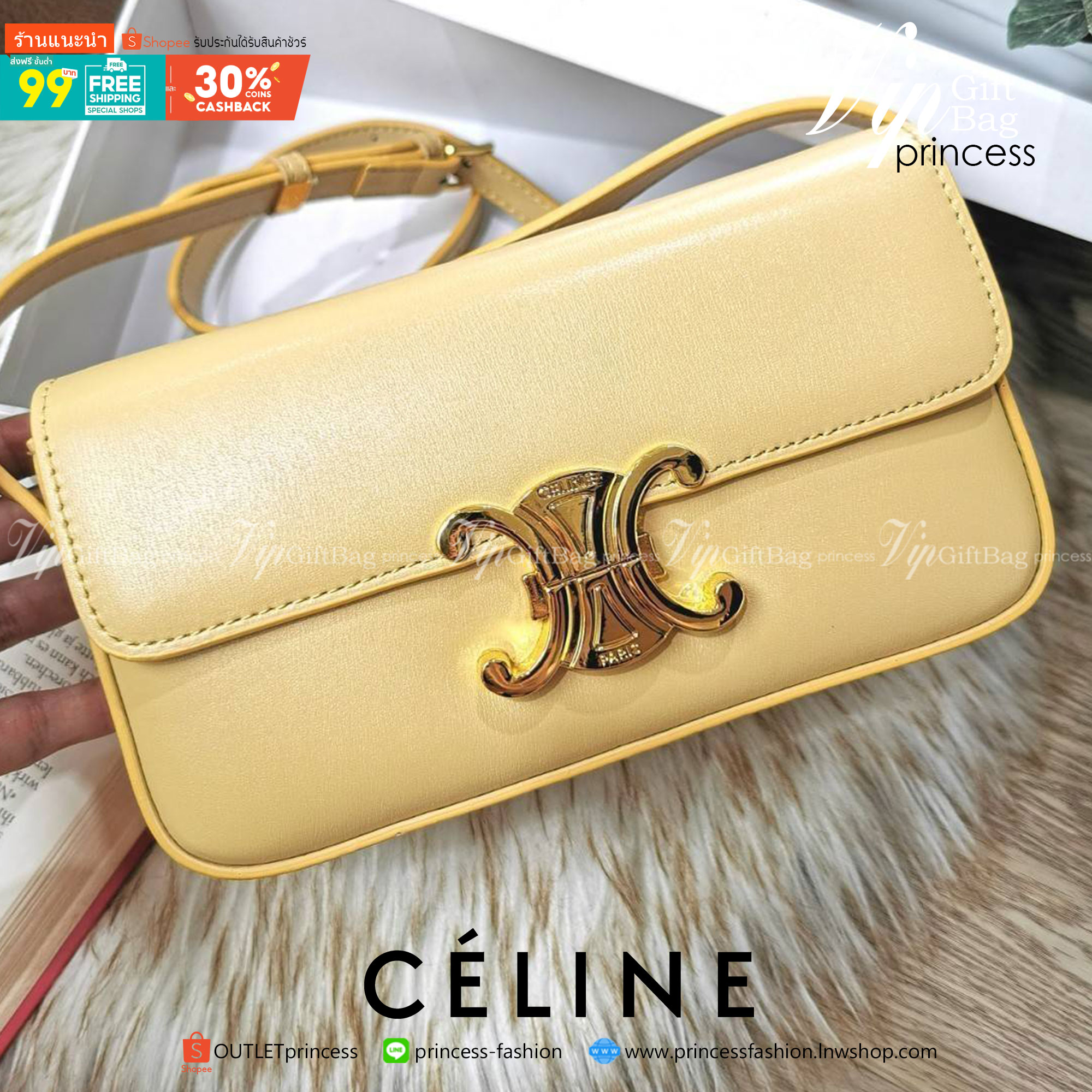 พรีเมี่ยมกิ๊ฟแท้ 100% 】CELINE TRIOMPHE SHOULDER BAG VIP GIFT WITH PURCHASE-GWP พรีเมี่ยมกิ๊ฟ Limited Edition จาก CELINE PERFUME DUTY FREE COUNTER วัสดุ TRIOMPHE & LEATHER ดีไซน์ยอดนิยมสไตล์สาว LISA