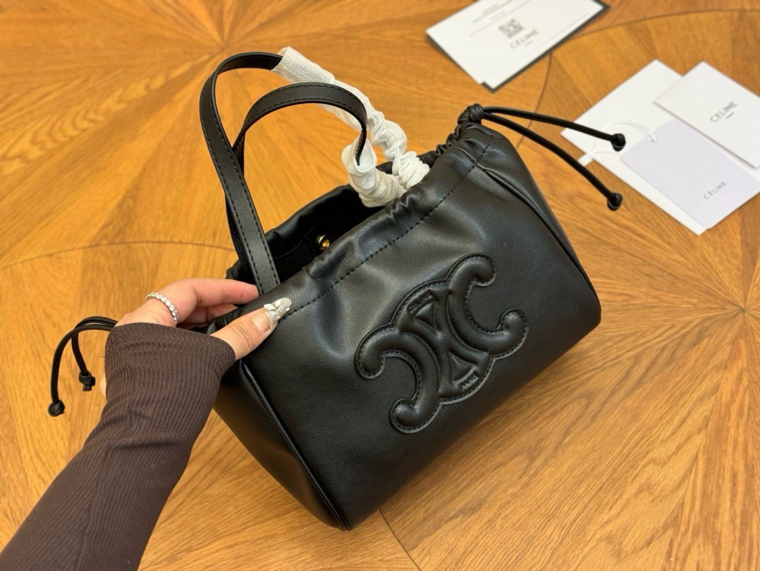 Celine small cabas Celine Drawstring Cuir Triomphe กระเป๋าขนาดมินิ 🧡 เกรดออริจินอล 1:1 สลับแท้