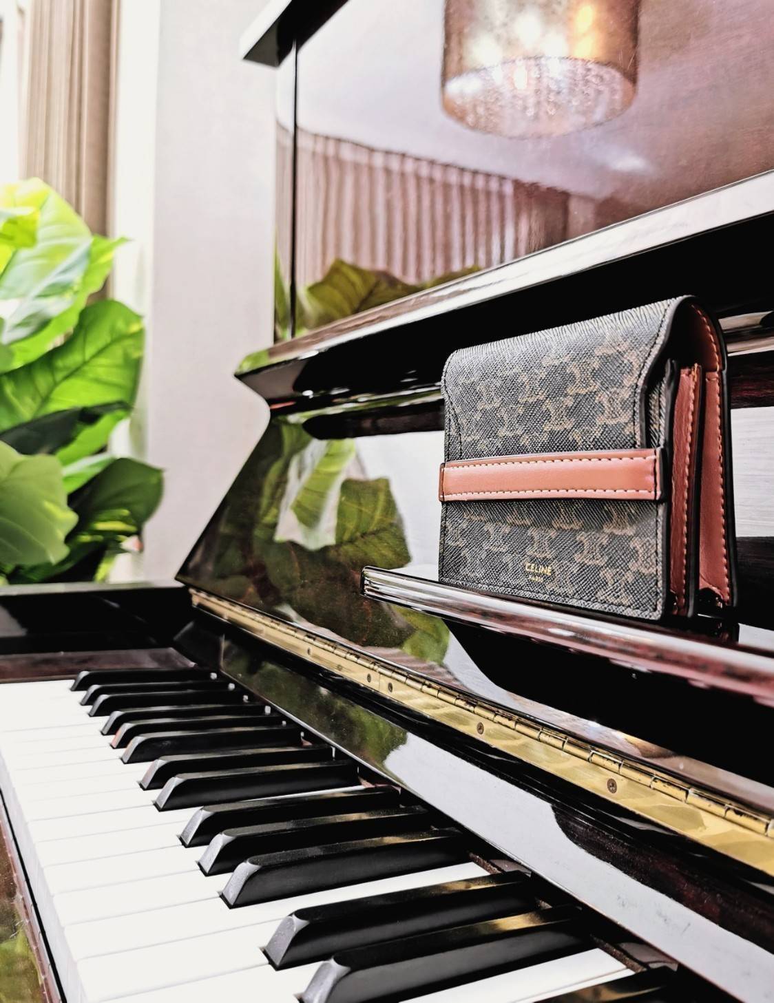 CELINE SHORT WALLET กระเป๋าสตางค์ซีลีนใบสั้น วัสดุ Triomphe Canvas หนังขึ้นลาย Signature Brand สวยอยู่ทรงมีโลโก้ด้านหน้าเปิดปิดด้วยฝาพับคาดเเถบหนังด้านหน้า ภายในมีโลโก้ มีช่องแบ่งหลายช่อง มีช่องใส่บัตรหลายช่อง สามารถช่องใส่เหรียญ บัตร ธนบัตรเเบบพับได้ ไอเ