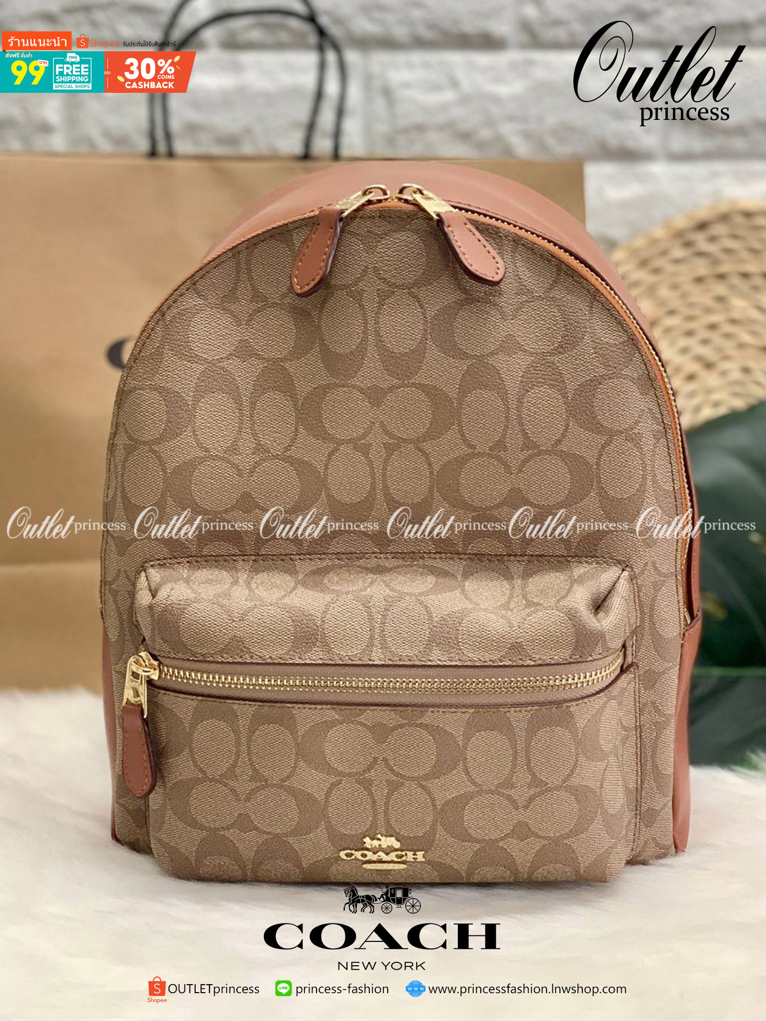OUTLET 】COACH MEDIUM CHARLIE BACKPACK IN SIGNATURE ((32200)) พร้อมส่งที่ไทยอีกครั้งค่ะ! กระเป๋าสะพายหลังขนาดกลาง หนังแท้+ไนล่อน ด้านหน้ามีช่องซิปให้หนึ่งช่อง;เปิดปิดช่องหลักแบบซิปคู่ ภายในกว้างใส่สัมภาระได้จุนะคะ พร้อมช่องซิปให้อีกช่องค่ะ;สายสะพายสามารถเล