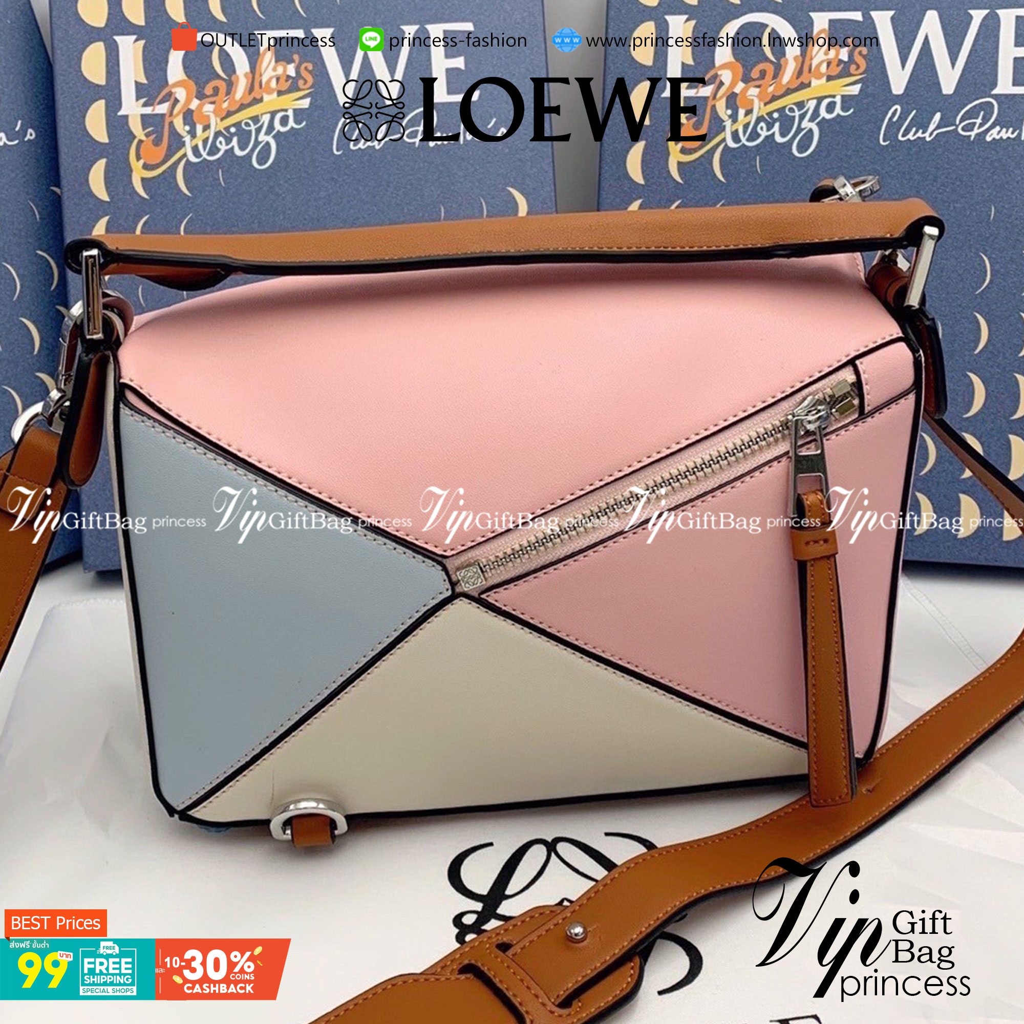 VIP 】LOEWE CROSSBODY BAG (LOEWE Puzzle Bag) กระเป๋าถือหรือสะพาย วัสดุ Calfskin หนังแท้หนังสวยอยู่ทรงขนาดกำลังดีน้ำหนักเบา เปิดปิดด้วยซิป ภายในโล่งกว้างสามารถใส่กระเป๋าสตางค์ มือถือ ของใช้ได้เยอะ ด้านหลังมีช่องซิปใส่ของ หูจับหนังแท้พร้อมสายสะพายยาวหนังแท้ถ