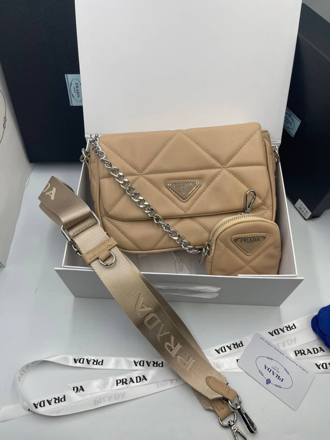 VIP 】PRADA System nappa leather patchwork bag หนังแท้ พร้อมส่งที่ไทย 6 สี