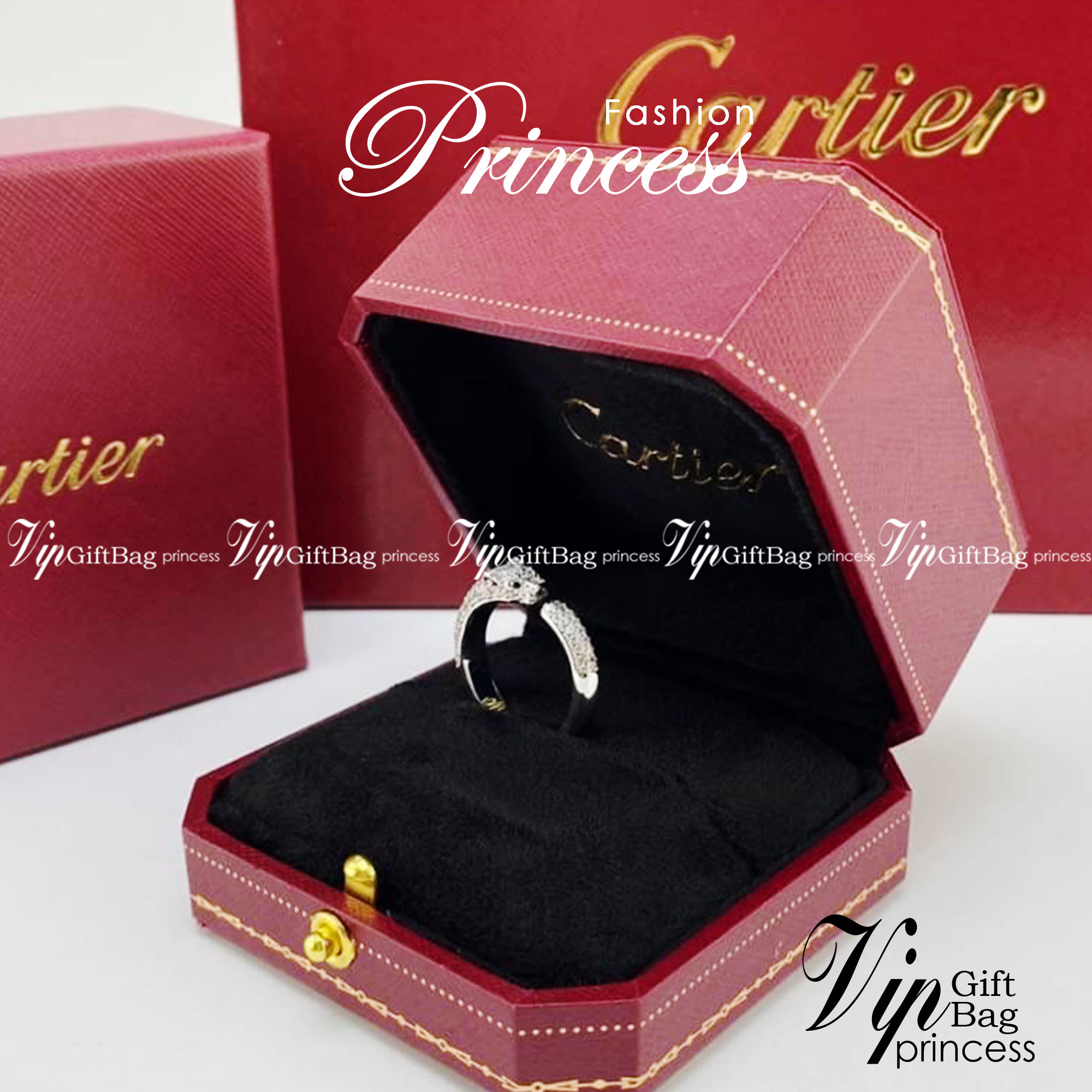 CARTIER Ring Panther De แหวนคาเทียร์ มีเพชร ภาพถ่ายจากงานจริง วัสดุโลหะเคลือบขึ้นเงาตามรูป ใช้งานต่างประเทศได้