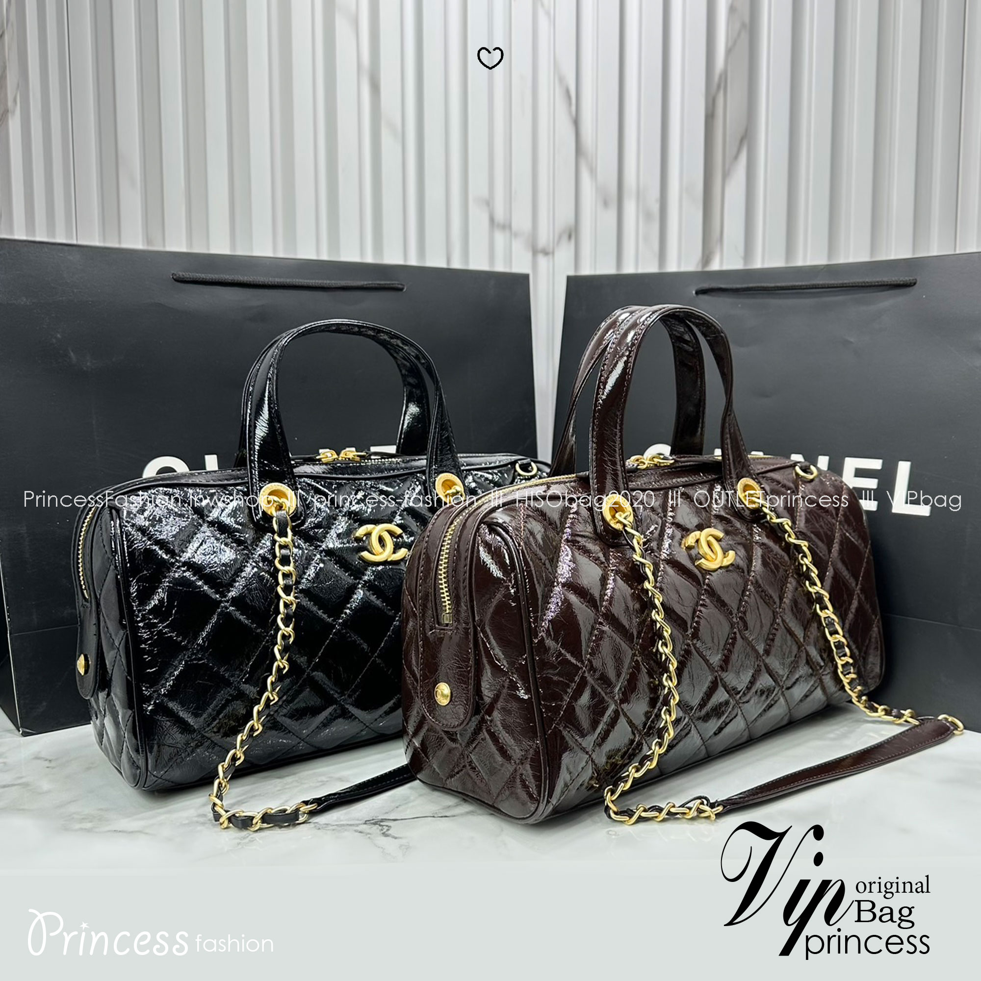 ORI หนังแท้ | Chanel Large Bowling Bag Crumpled Leather / Chanel Keepall Bag กระเป๋าถือ กระเป๋าสะพายรุ่นใหม่ล่าสุด ดีไซน์หนังยับเงา รูปแบบเรียบหรูหราใช้งานง่าย สวยงามตามแบบฉบับแบรนด์