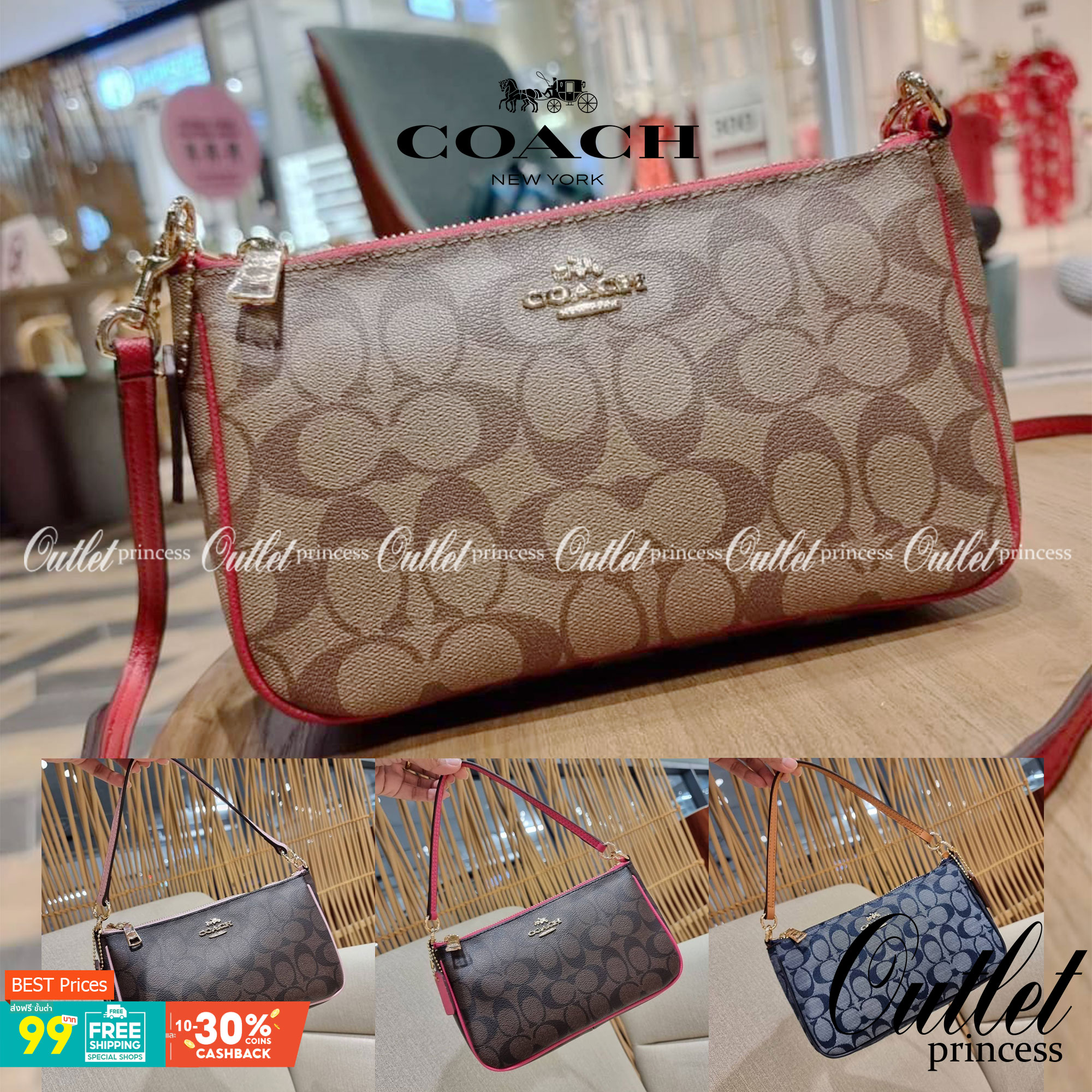 COACH 36674 TOP HANDLE POUCH IN SIGNATURE JACQUARD กระเป๋าทรงพอช ยอดฮิต ยกขึ้นแท่น ด้วยดีไซน์ที่ออกมาให้ใช้งานได้ง่าย ขนาดกำลังเหมาะ วัสดุหนังแคนวาสทนทาน ดีไปหมดขนาดนี้!! คุณลูกค้าถึงสั่งกันรัวๆจริงๆ ภายในโล่งกว้าง ใส่โทรศัพท์ได้ทุกรุ่น มาพร้อมสายคล้องแขน