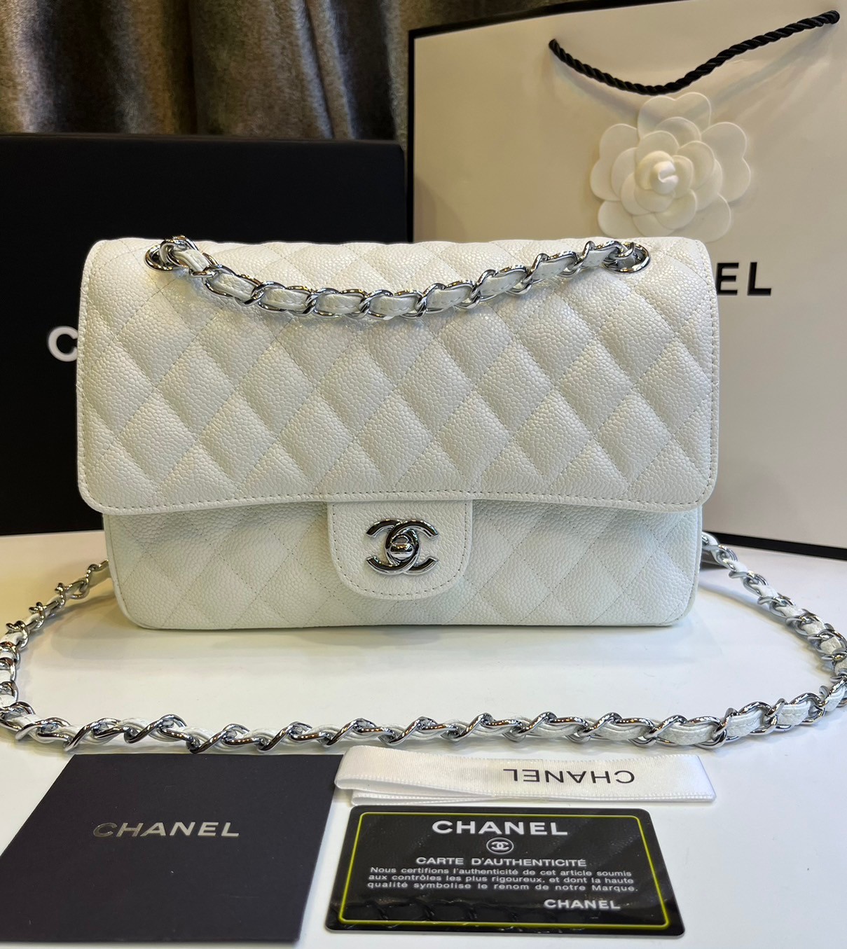 พร้อมส่งโทนพาสเทล CHANEL Classic in Pastel 25cm กระเป๋าสะพายรุ่นยอดนิยมเรียบหรู เกรดออริ 1:1 ใช้งานต่างประเทศได้ ภาพถ่ายจากงานขายจริง