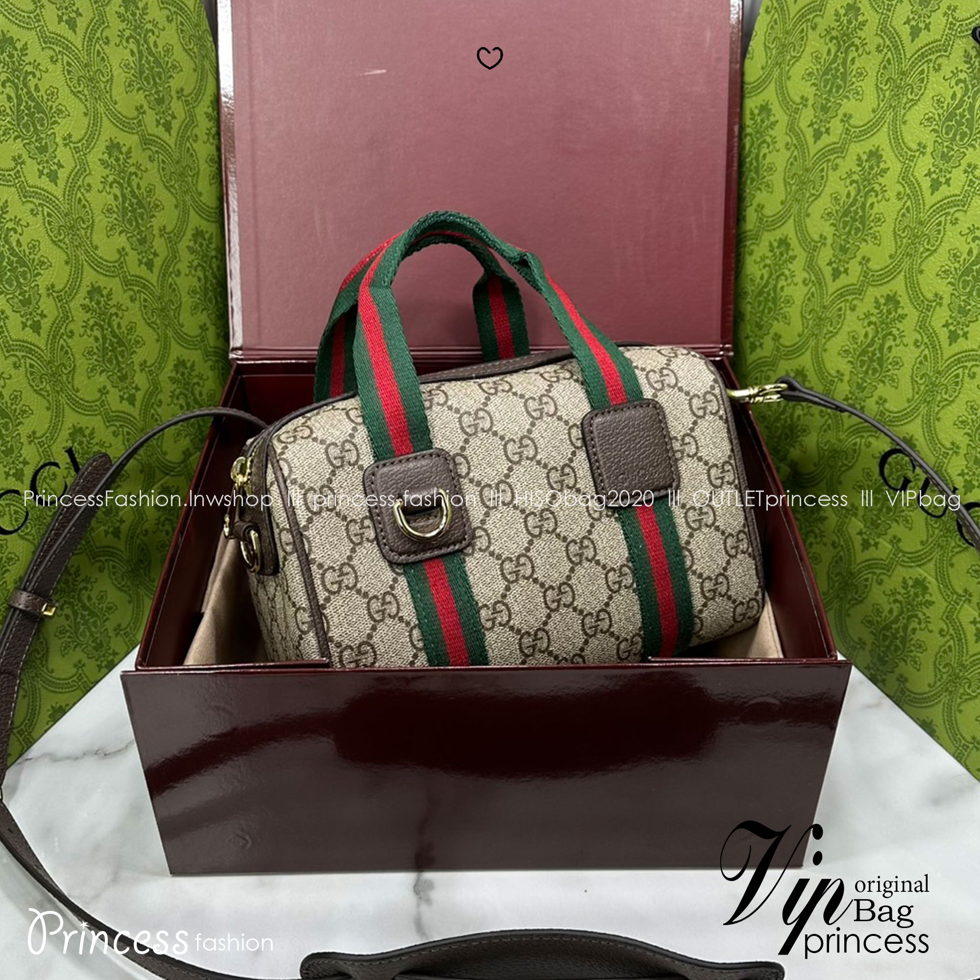 ORI หนังแท้ | GUCCI Mini GG handbag Soft Supreme 20cm / GUCCI Keepall Bag กระเป๋าสะพายทรงหมอนใบเล็ก สไตล์นี้ตีความรูปทรงกระเป๋าบอสตันโฉมใหม่ด้วยรายละเอียดผ้าแคนวาสแถบ Web
