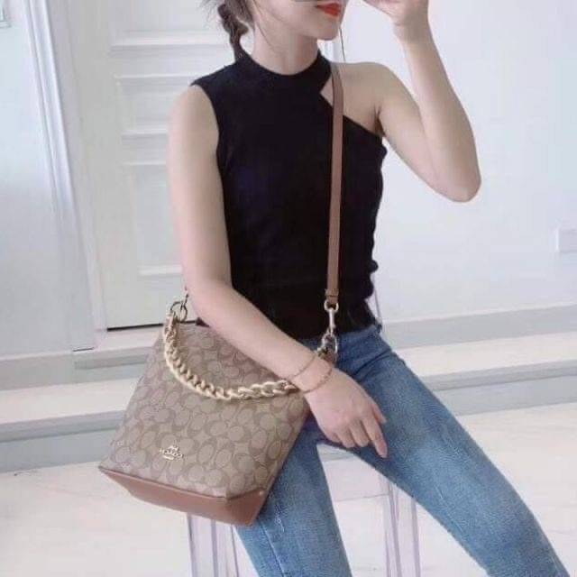 COACH MINI ABBY DUFFLE IN SIGNATURE CANVAS BROWN LIGHT GOLD