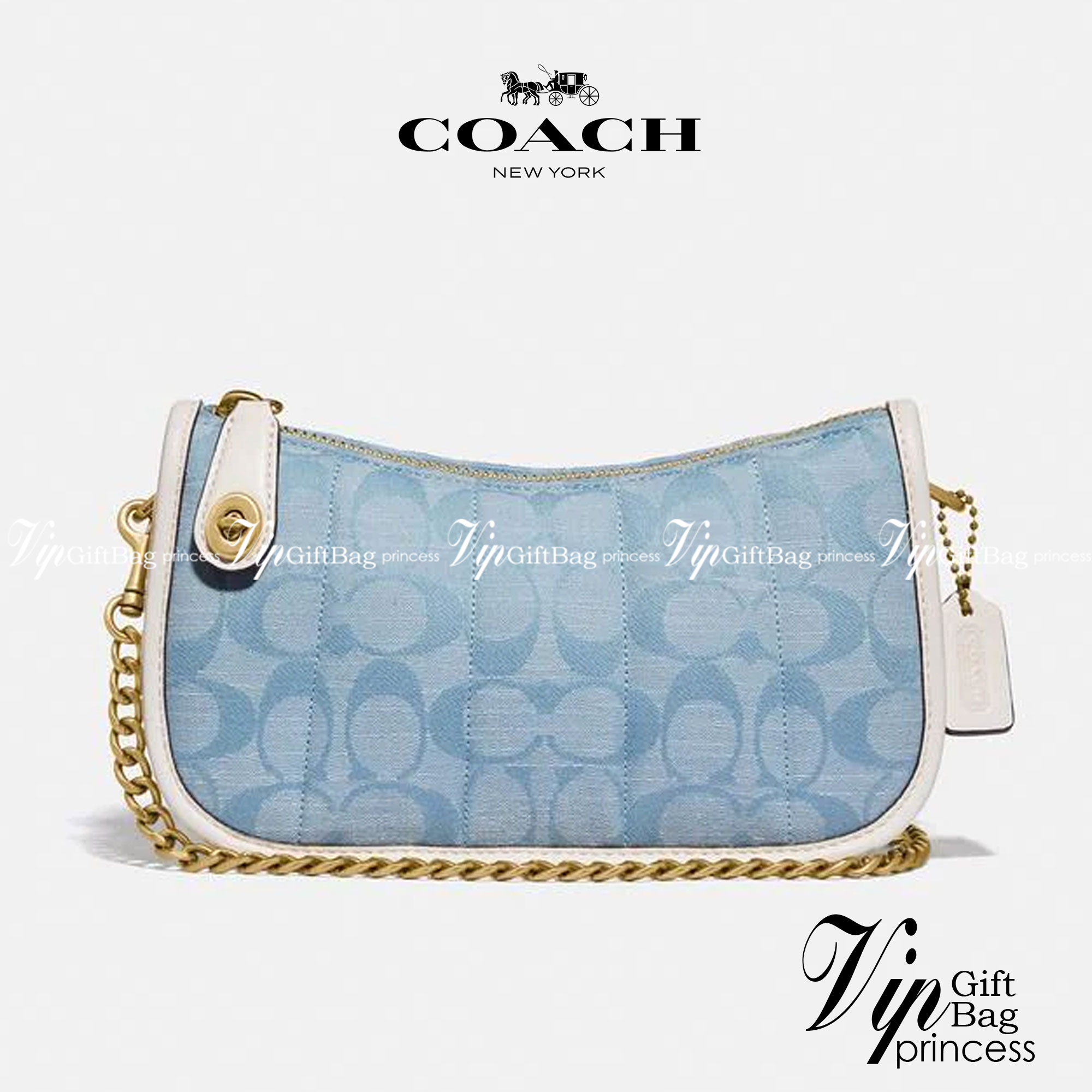 COACH Swinger 20 B4/Light Washed Denim Chalk พร้อมส่งที่ไทย ภาพสินค้าถ่ายจากงานขายจริง ใช้งานต่างประเทศได้